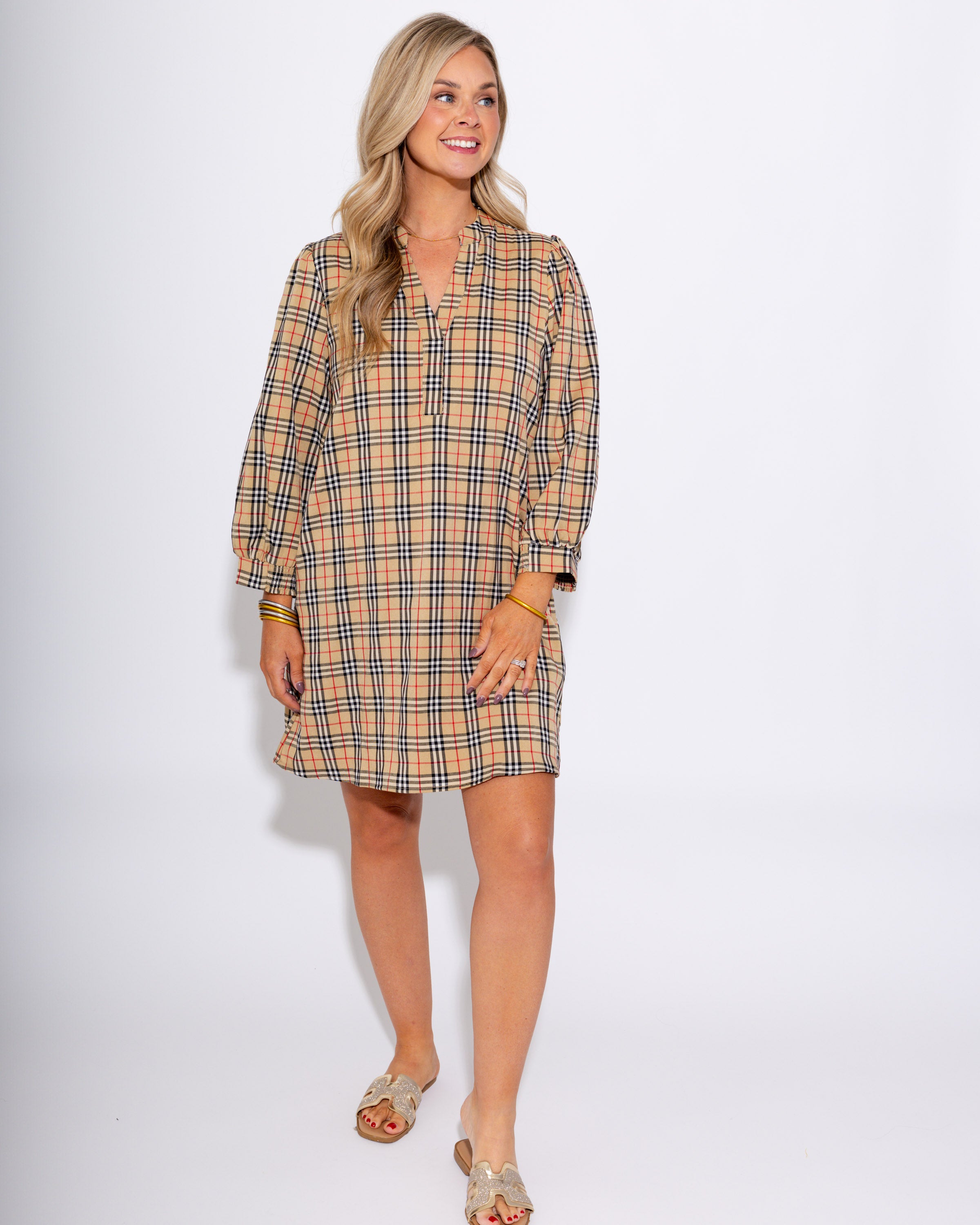 Puff Sleeve Checker Mini Dress