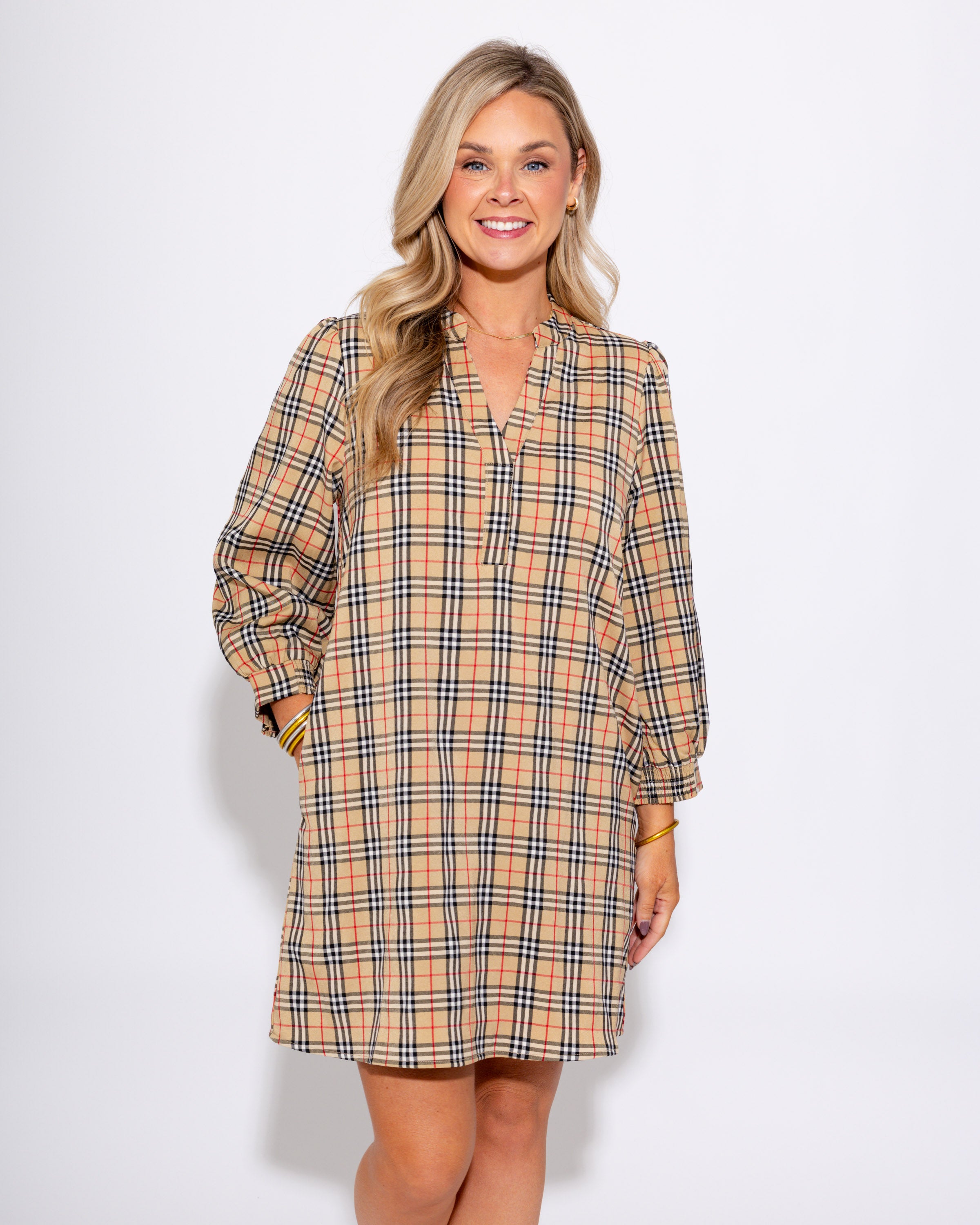 Puff Sleeve Checker Mini Dress