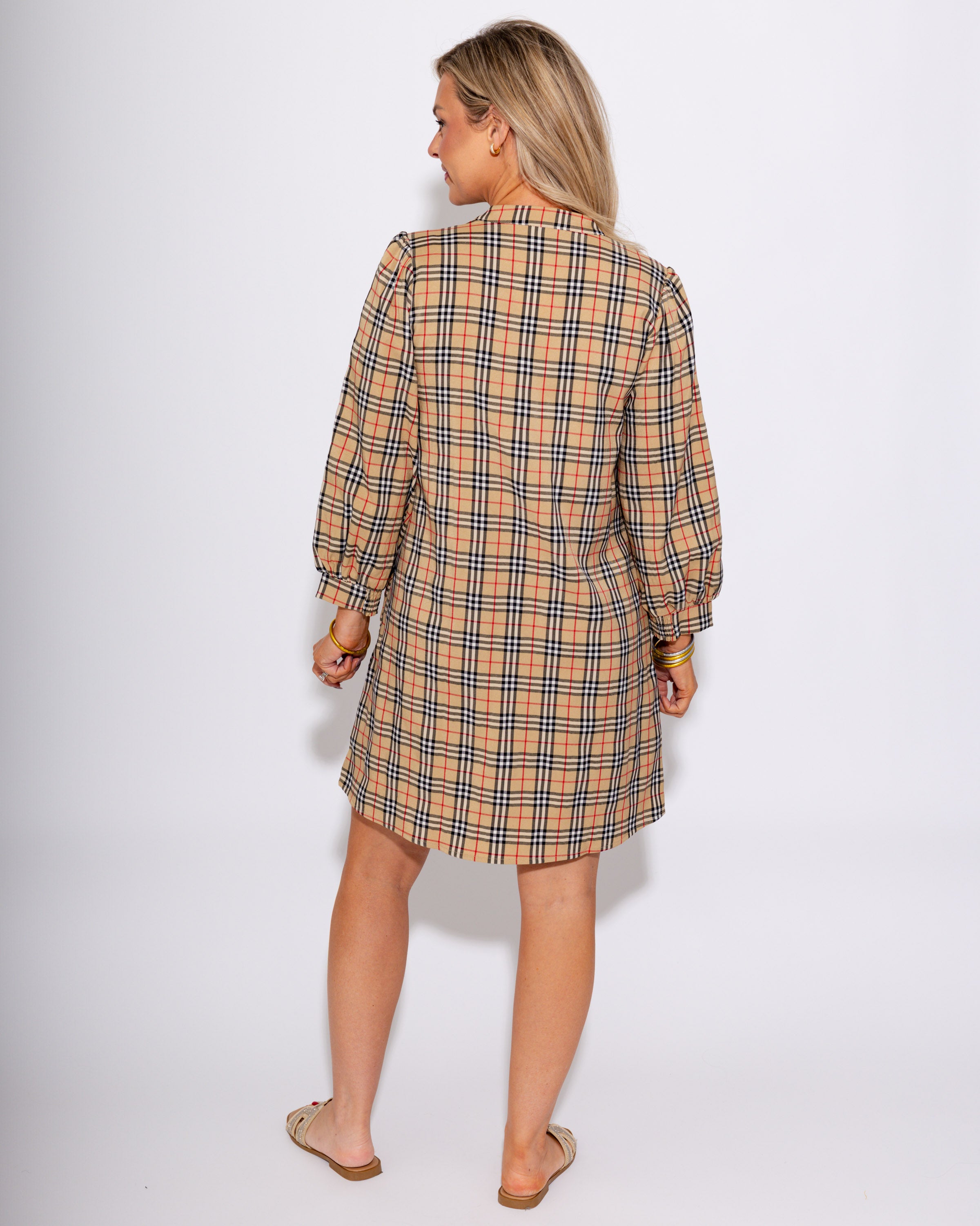 Puff Sleeve Checker Mini Dress