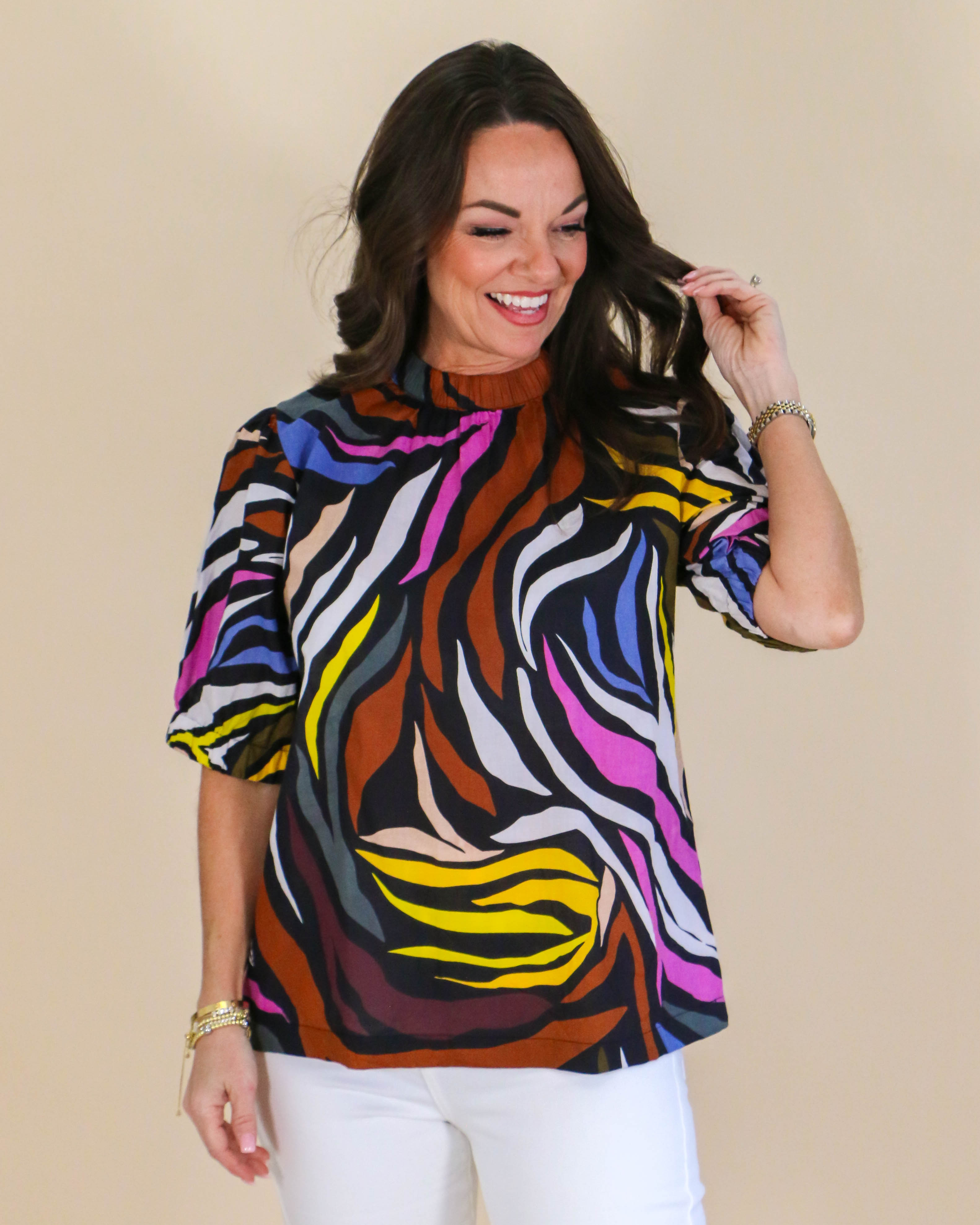 Multi Zebra Top in Blacki