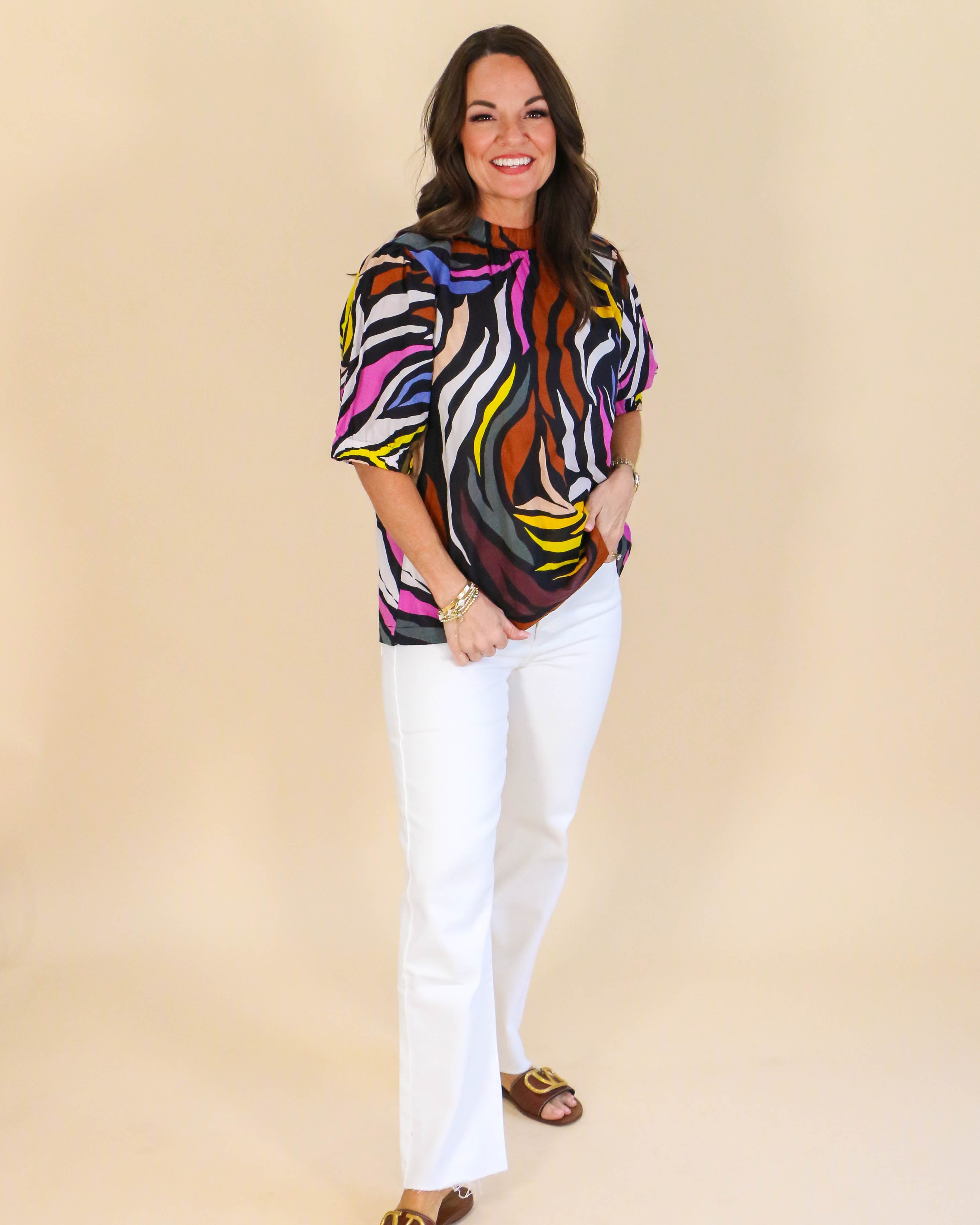 Multi Zebra Top in Blacki