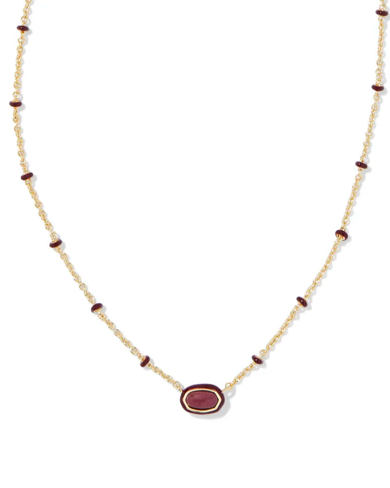 Mini Elisa Enamel Frame Short Pendant Necklace in Gold Maroon Magnesite