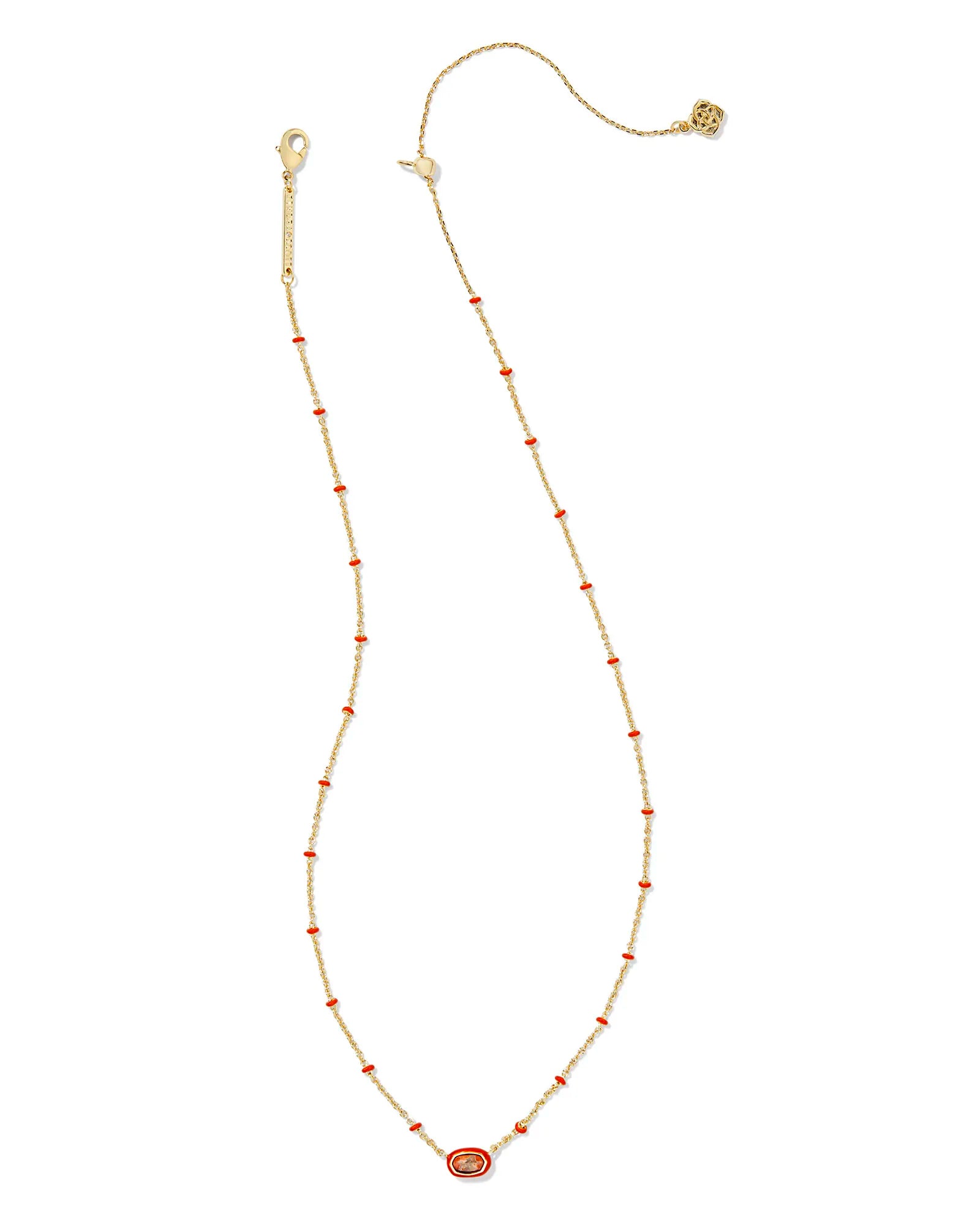 Mini Elisa Enamel Frame Short Pendant Necklace in Gold Variegated Orange Magnesite