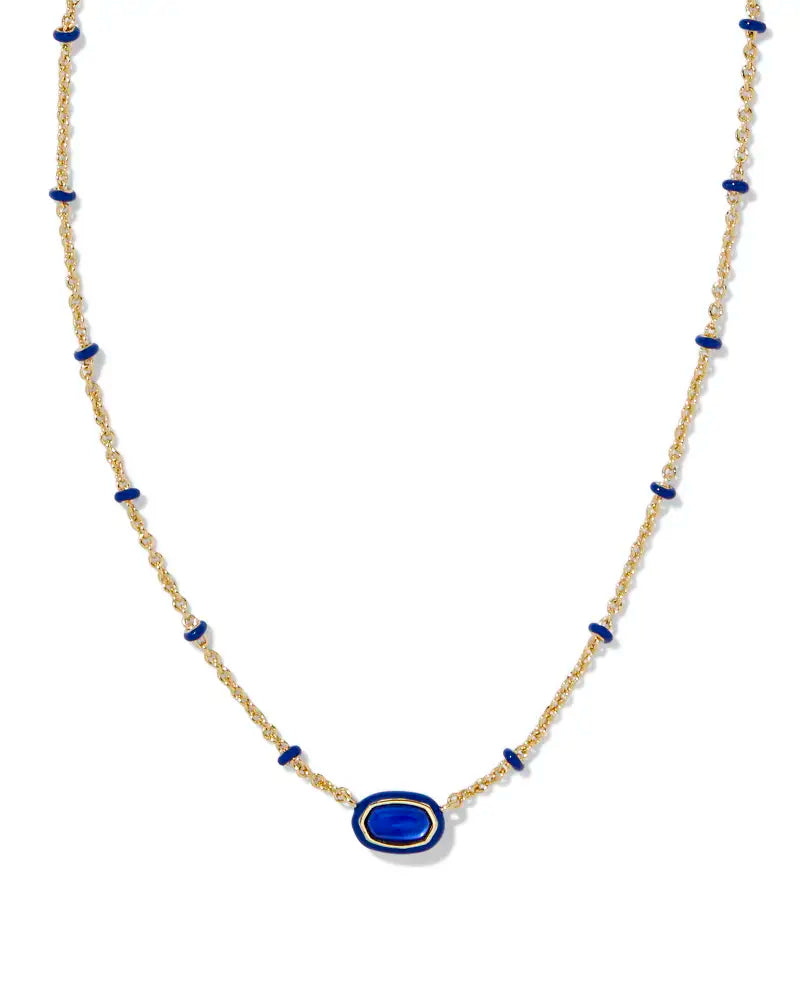 Mini Elisa Enamel Frame Short Pendant Necklace in Gold Cobalt Illusion