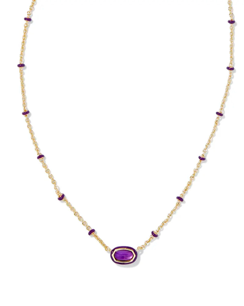 Mini Elisa Enamel Frame Short Pendant Necklace in Gold Purple Mother of Pearl