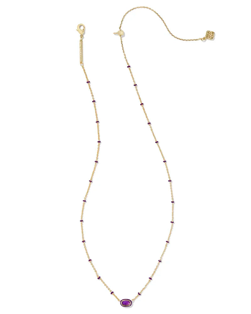 Mini Elisa Enamel Frame Short Pendant Necklace in Gold Purple Mother of Pearl