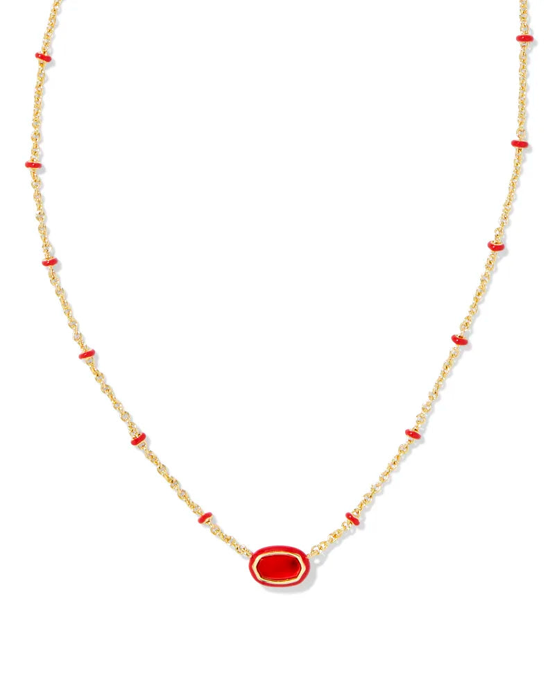 Mini Elisa Enamel Frame Short Pendant Necklace in Gold Red Illusion