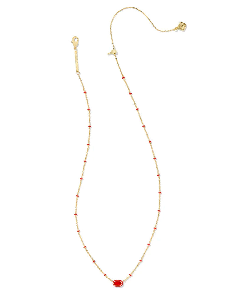 Mini Elisa Enamel Frame Short Pendant Necklace in Gold Red Illusion