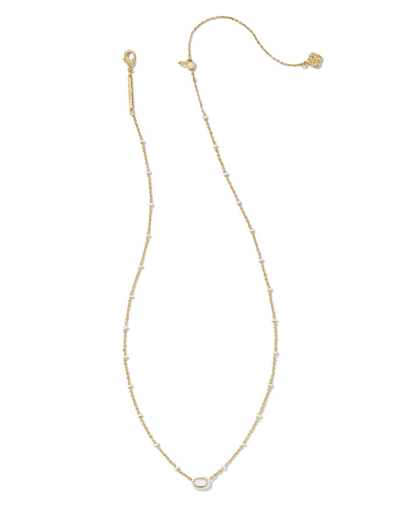 Mini Elisa Enamel Frame Short Pendant Necklace in Gold White Mother of Pearl