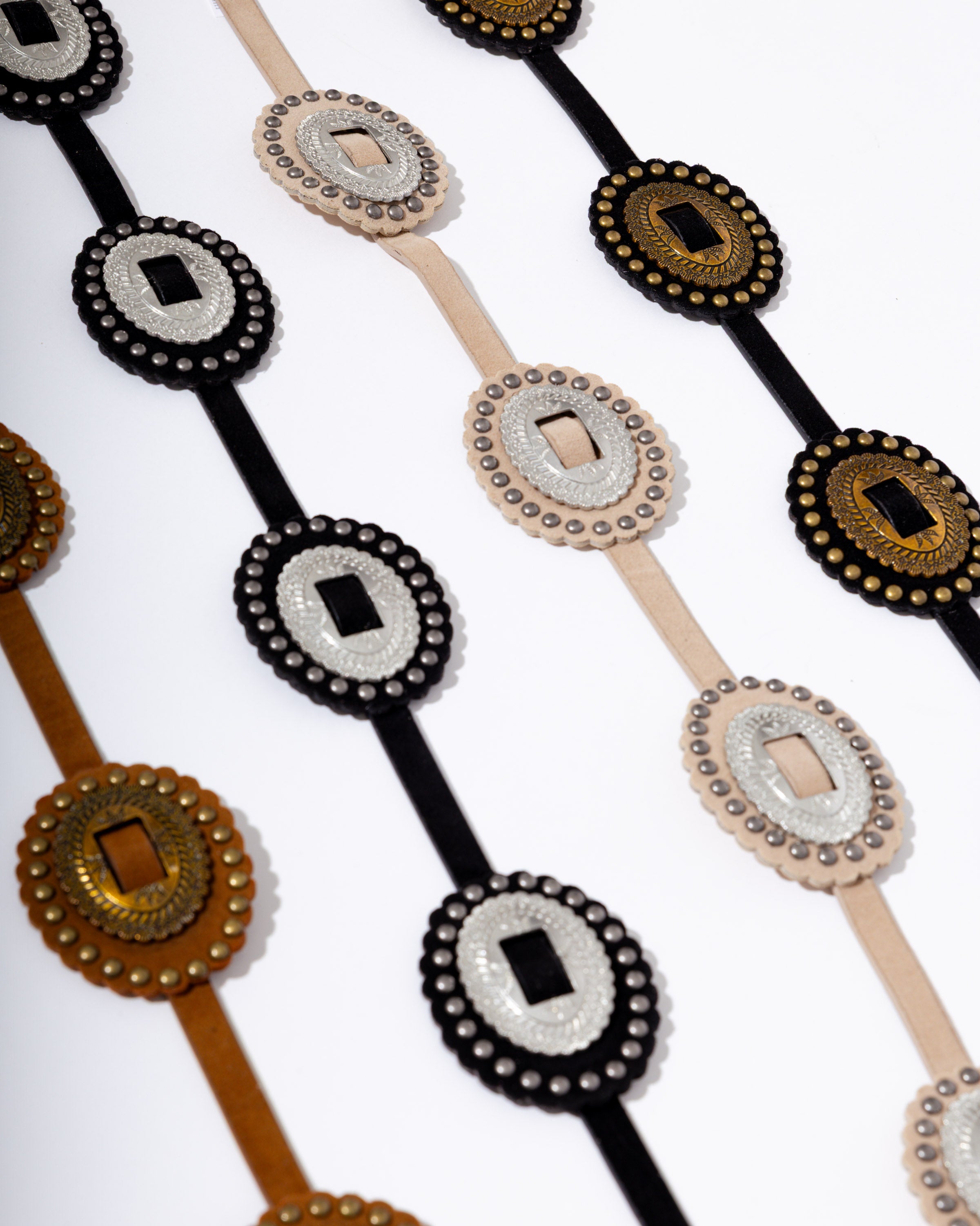 Western Concho Belt in Black/Silver