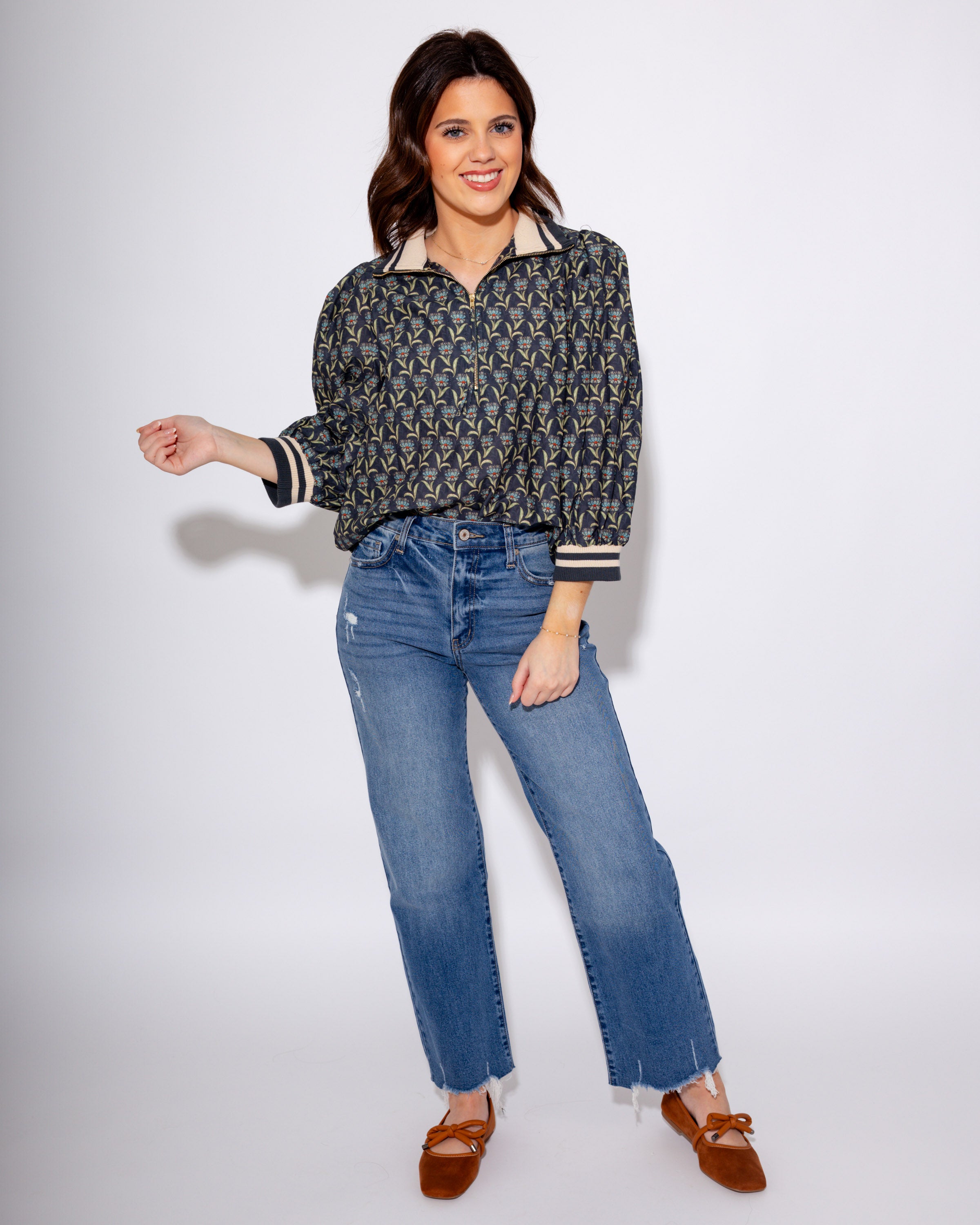 Midnight Bloom Puff Sleeve Top