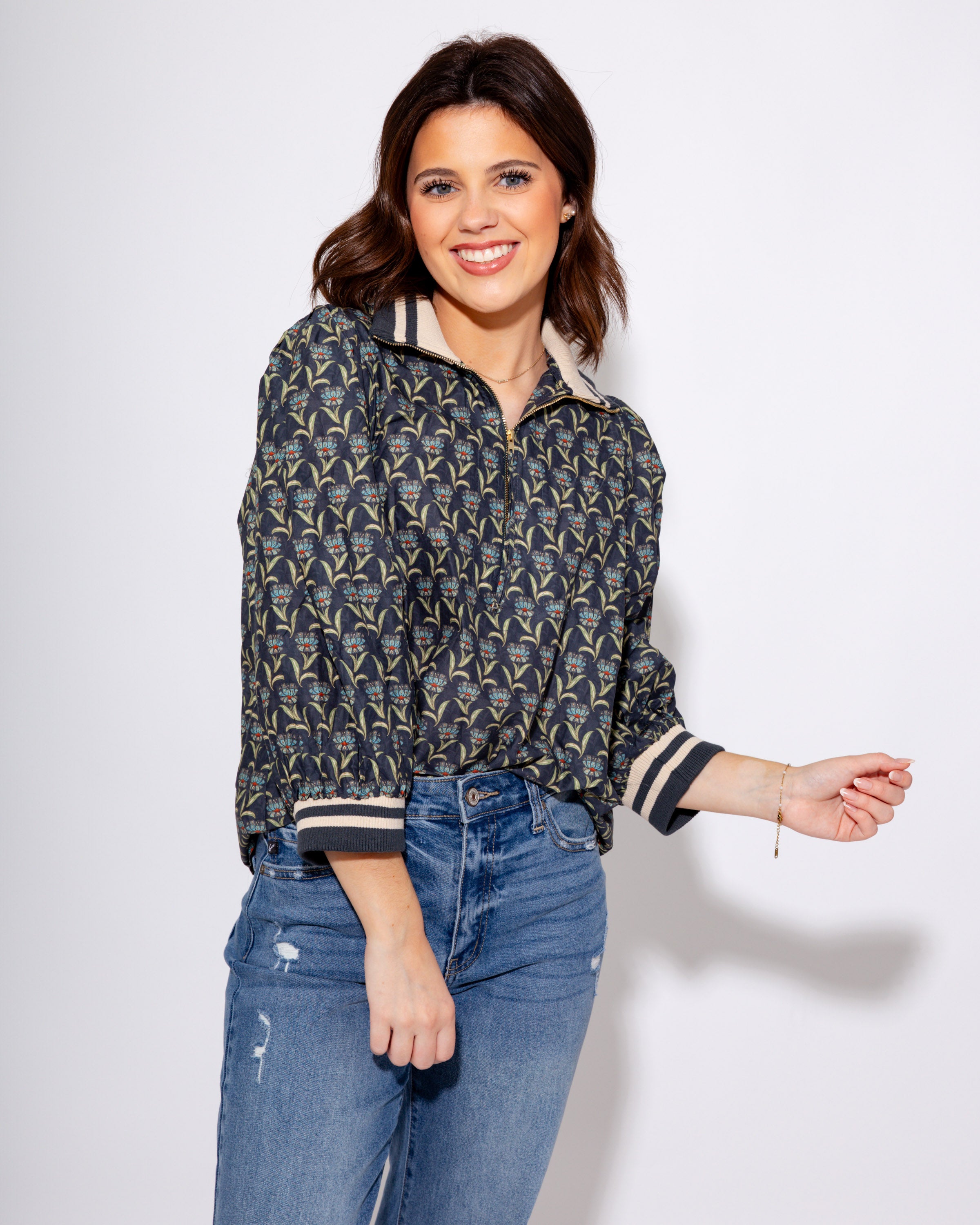 Midnight Bloom Puff Sleeve Top