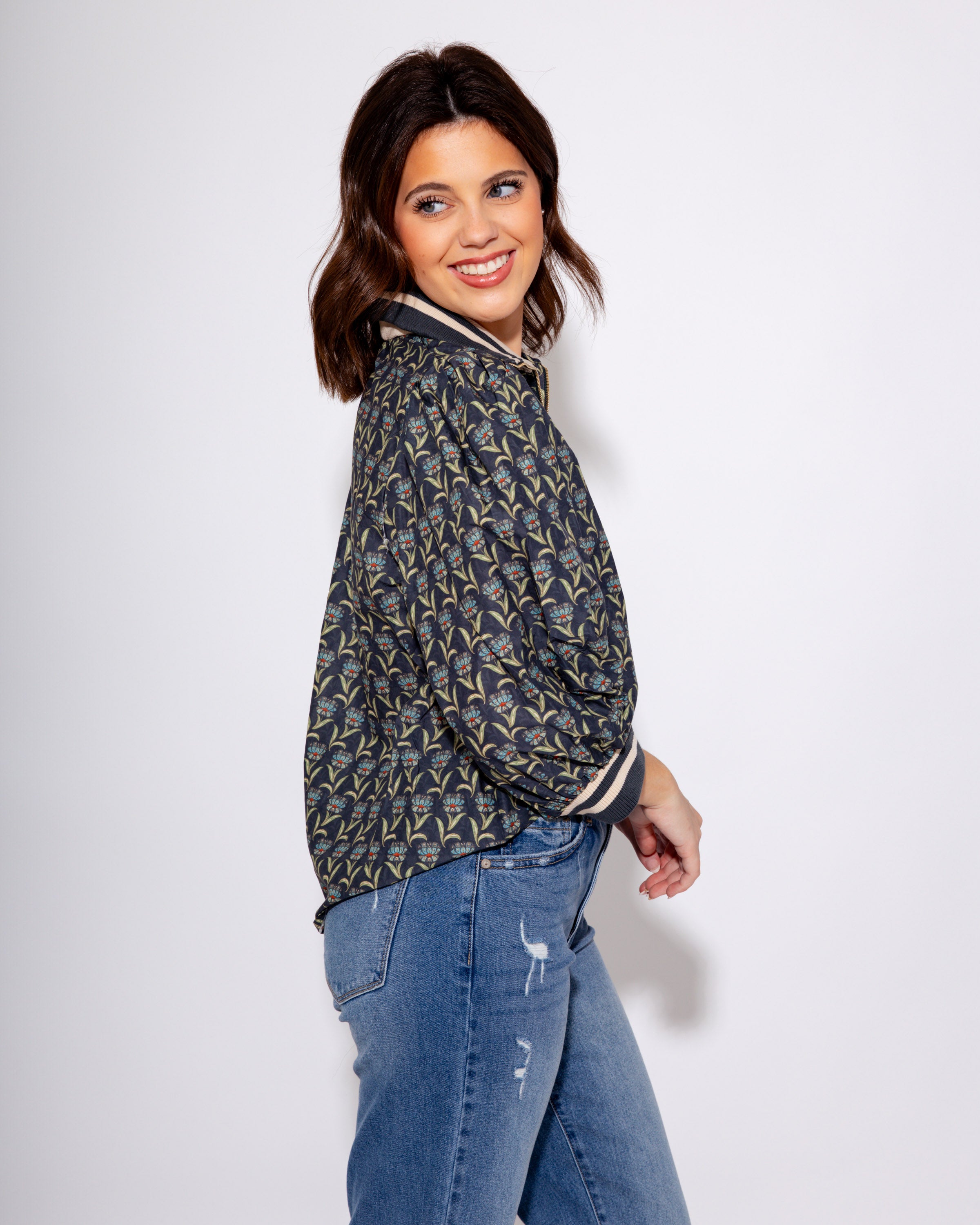 Midnight Bloom Puff Sleeve Top