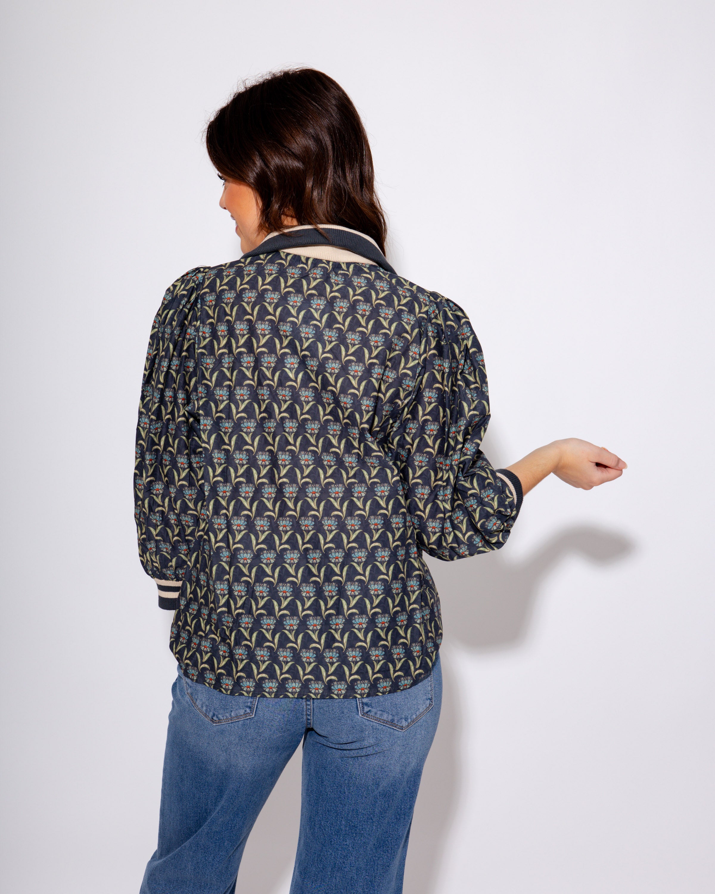 Midnight Bloom Puff Sleeve Top