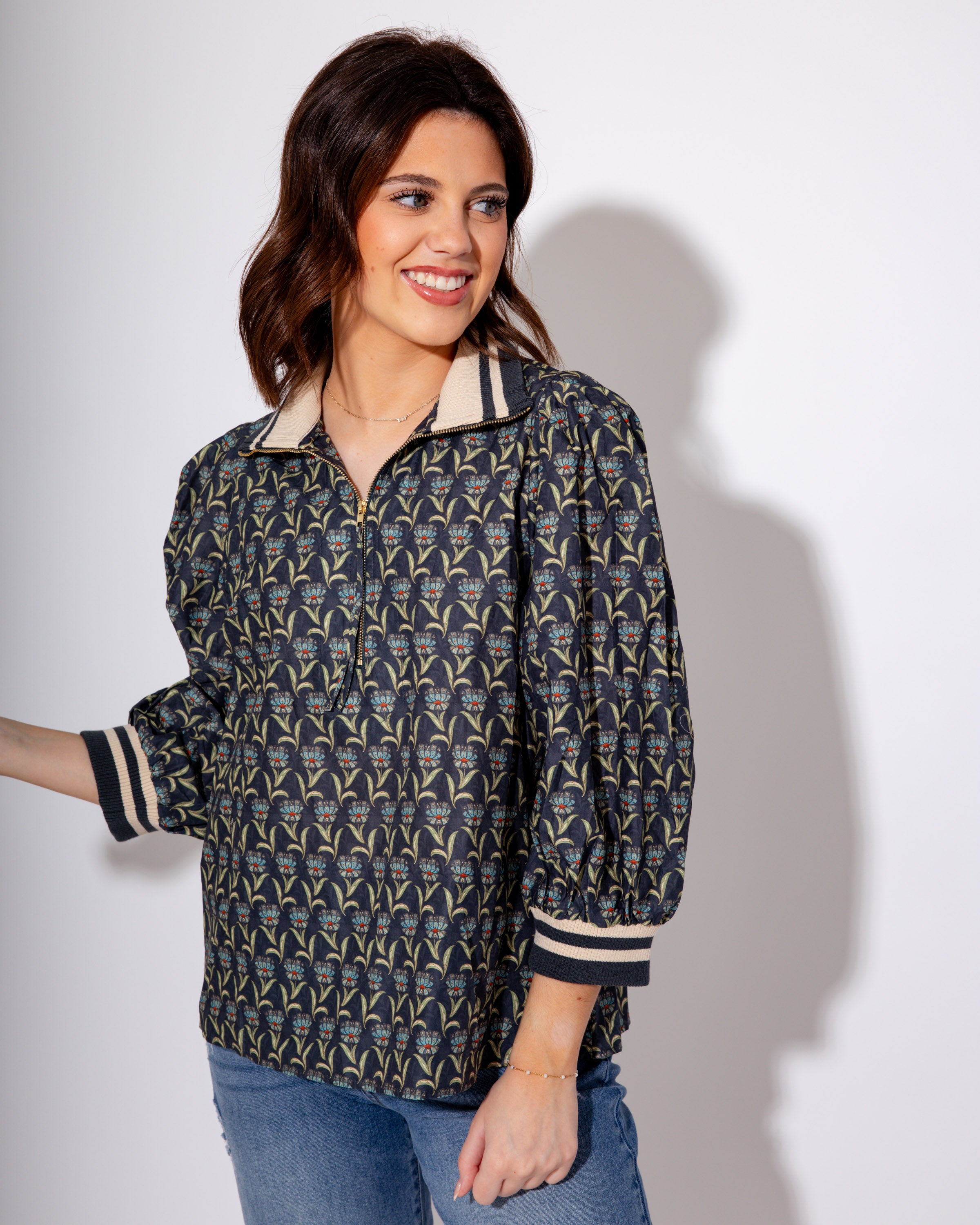 Midnight Bloom Puff Sleeve Top