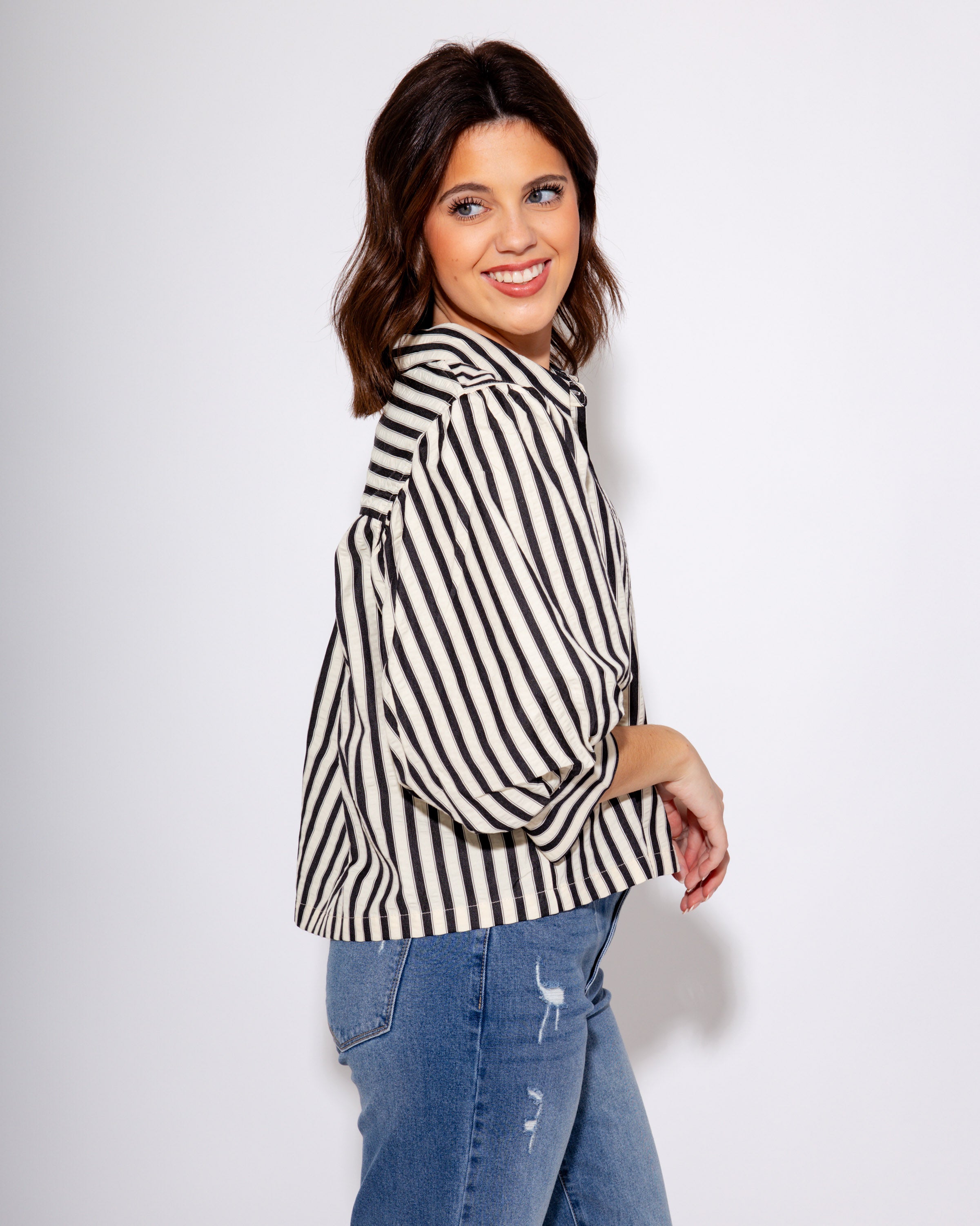 Chic Stripe ¾ Sleeve Top