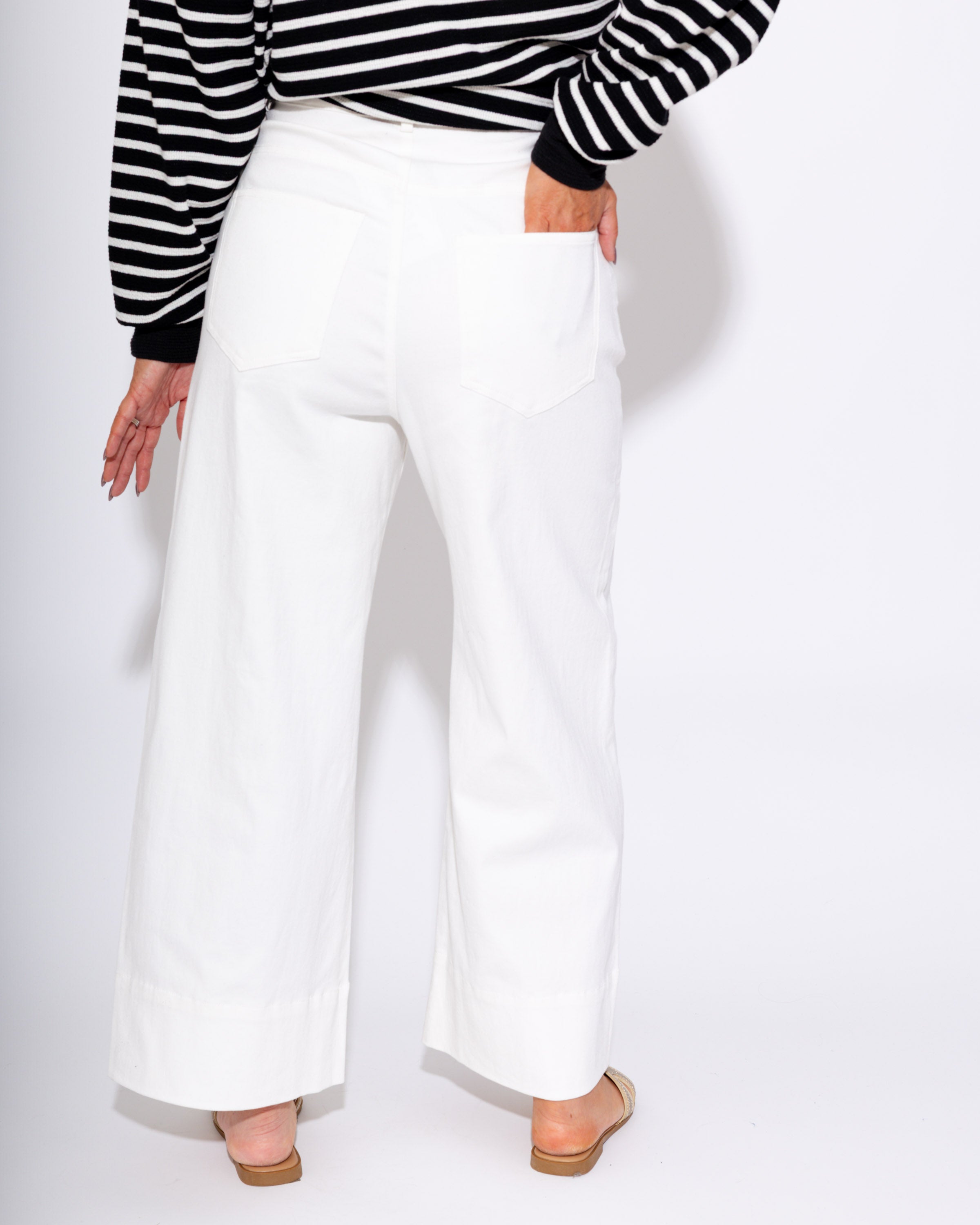 Mid Rise Wide Leg Cuff Ankle Length Pants