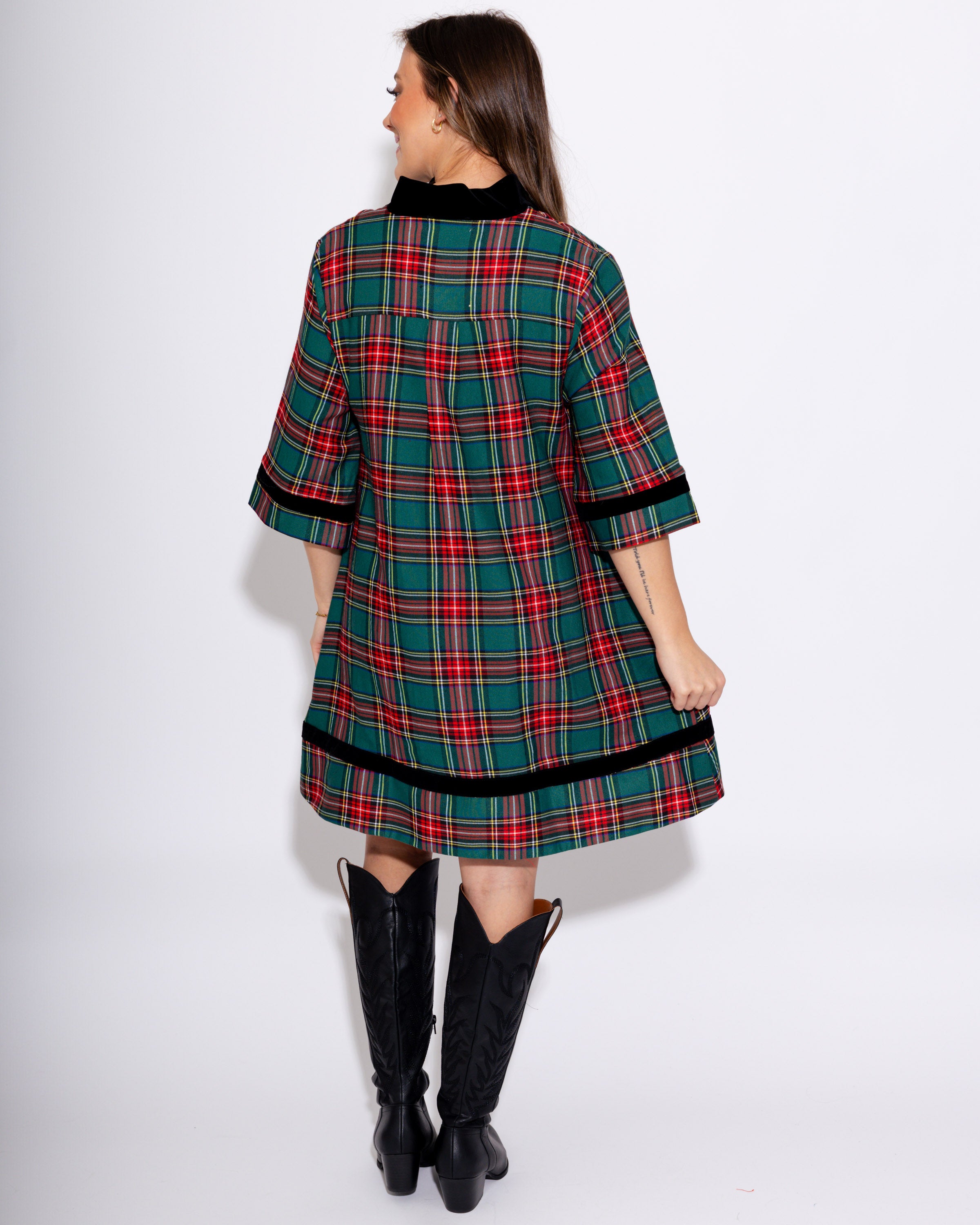 Velvet Trim Plaid Mini in Green
