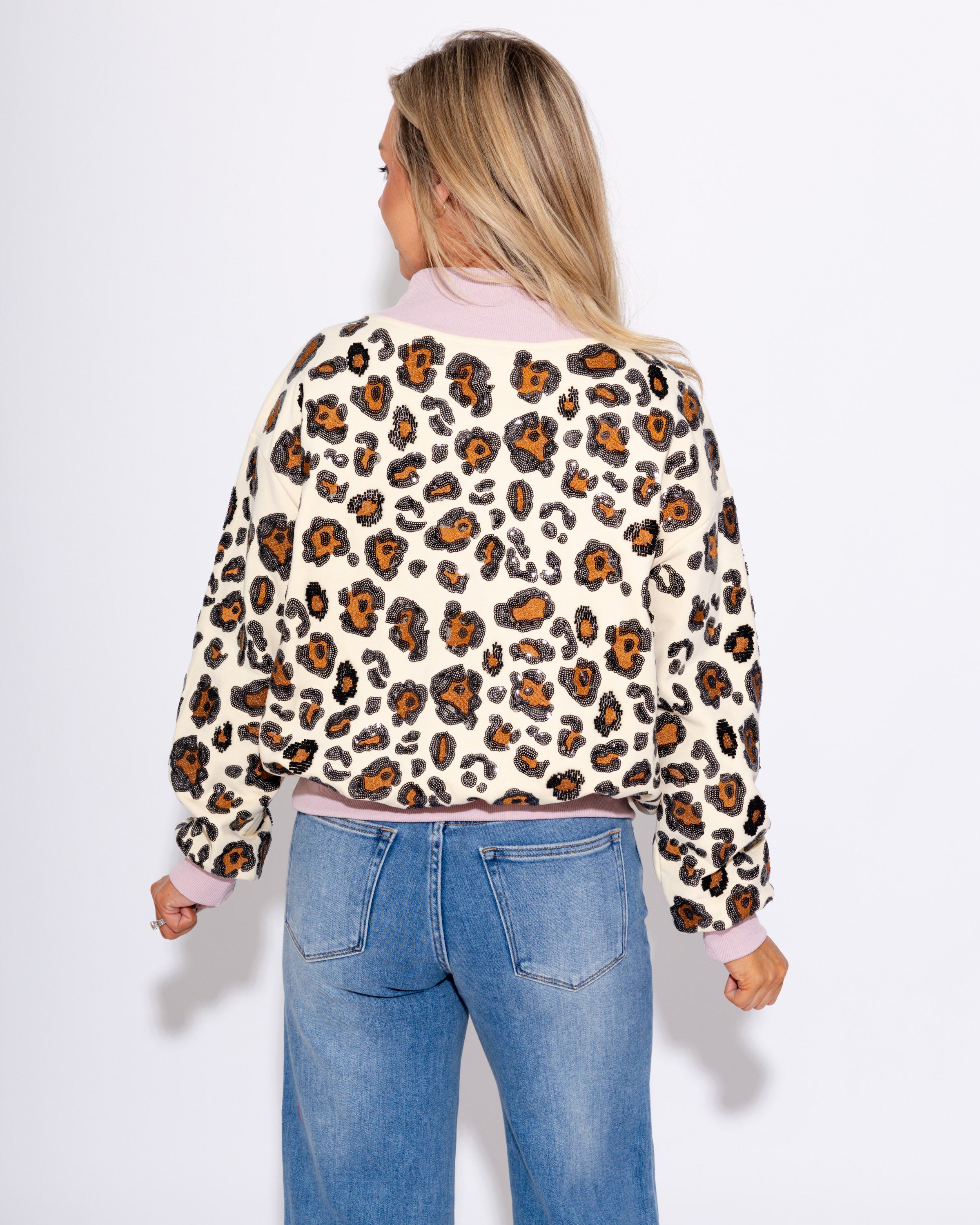 Pink Trim Leopard Mock Neck Sweatshirt