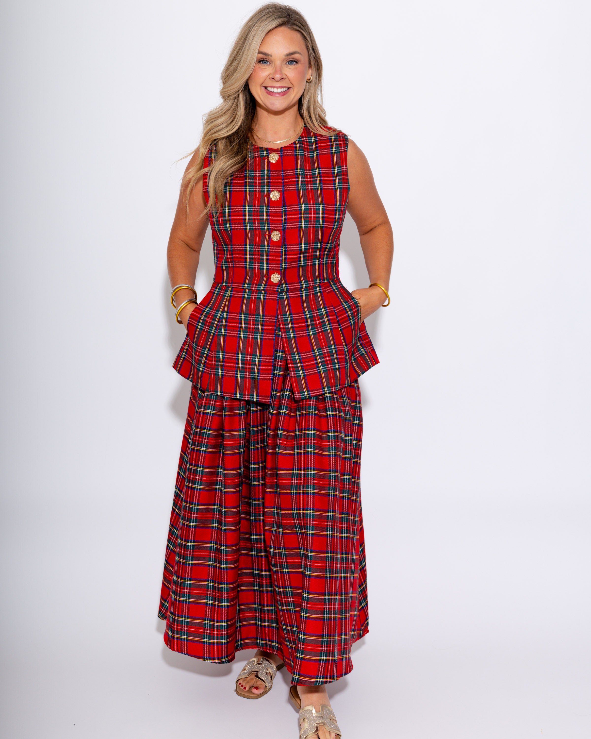 The Red Tartan Midi Skirt