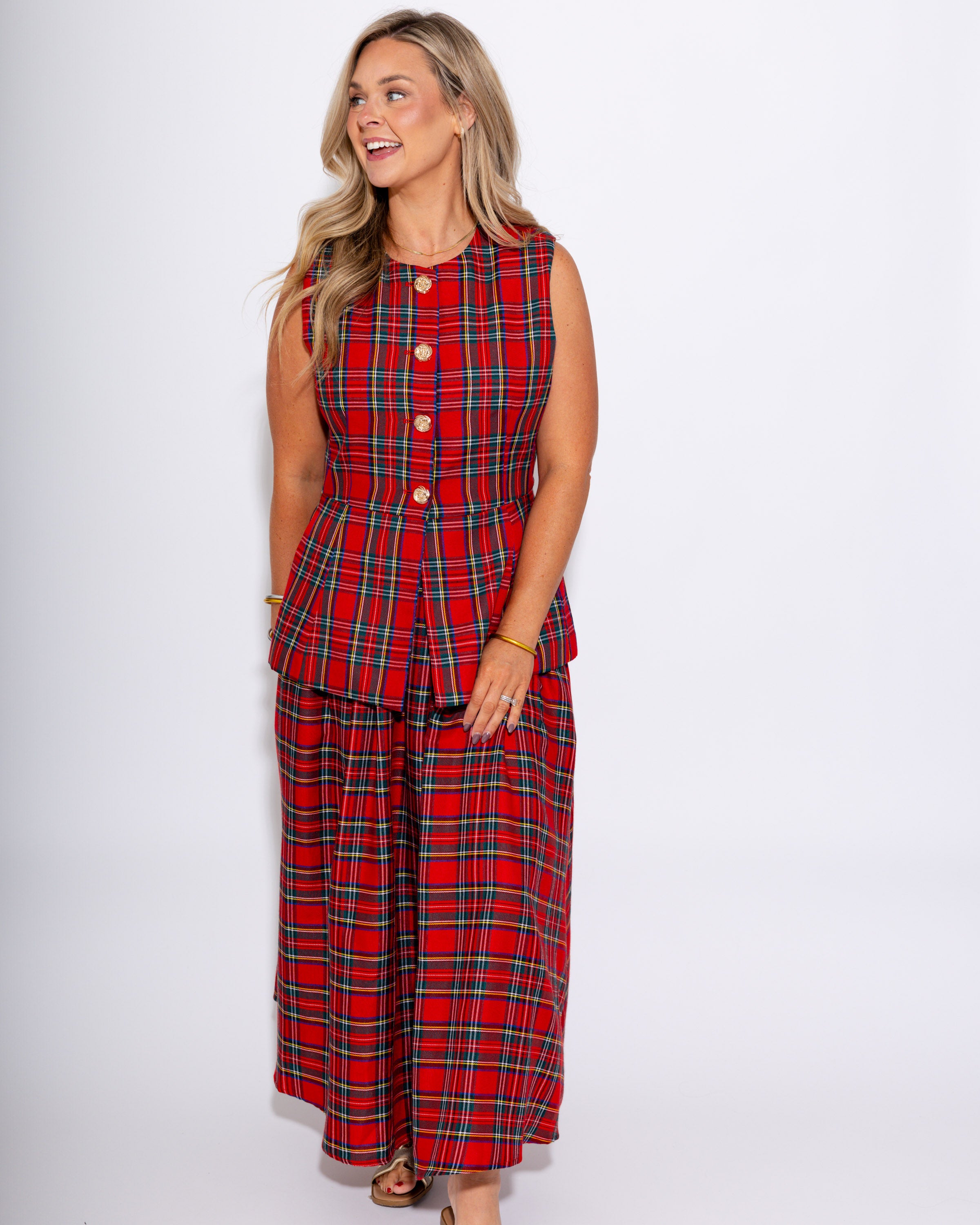The Red Tartan Midi Skirt