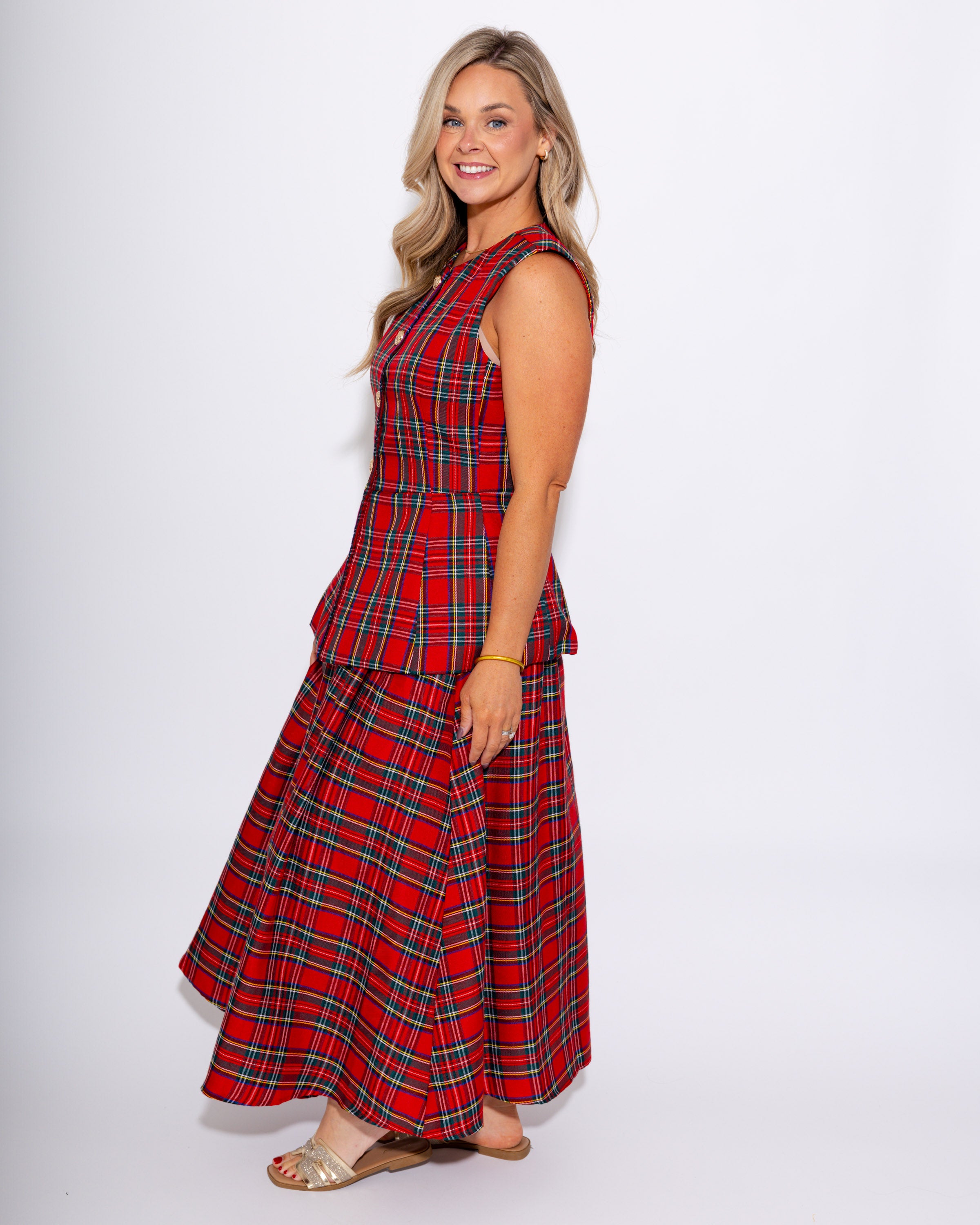 The Red Tartan Midi Skirt