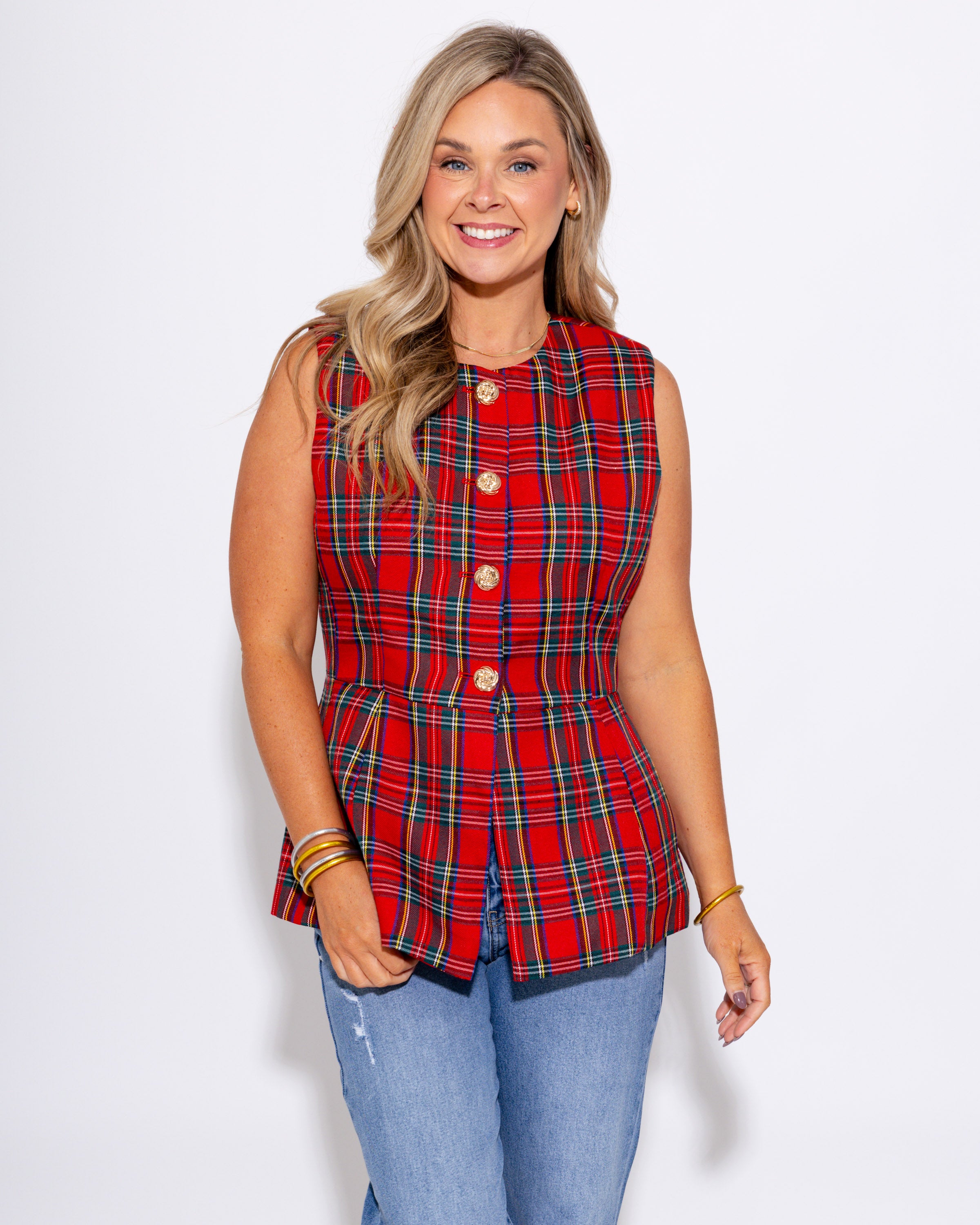 Tailored Tartan Vest in Red