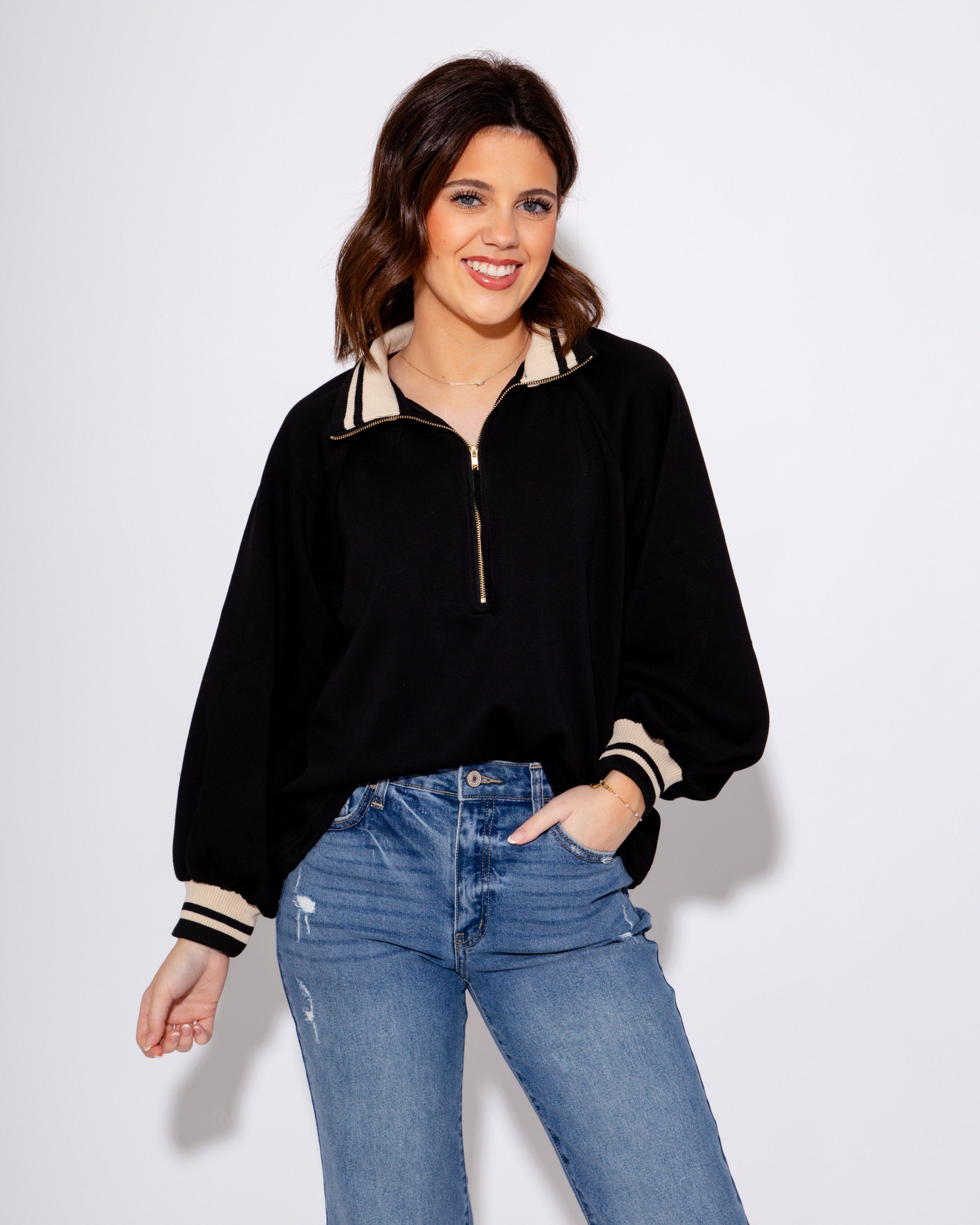 Black Half-Zip Knit Top