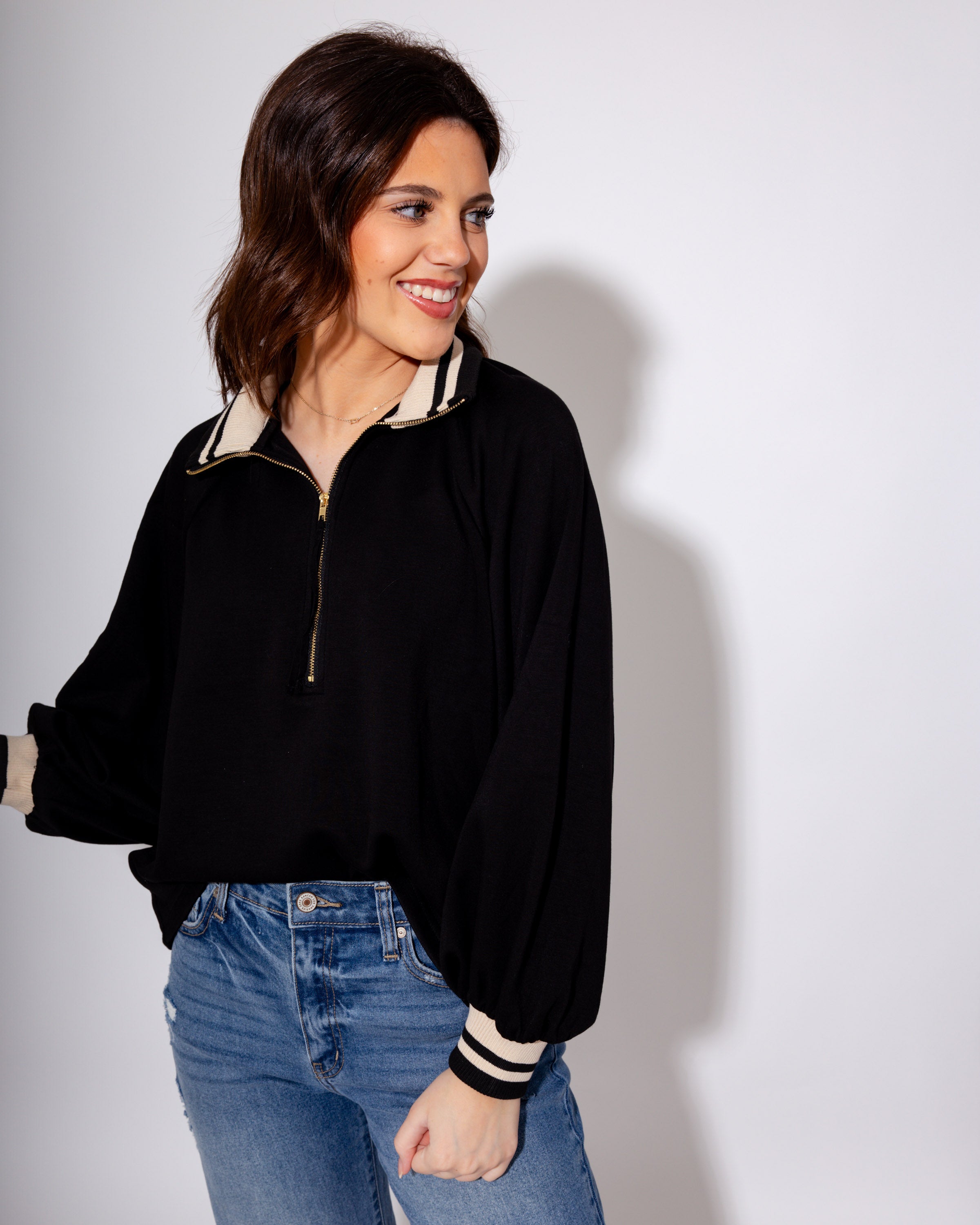 Black Half-Zip Knit Top