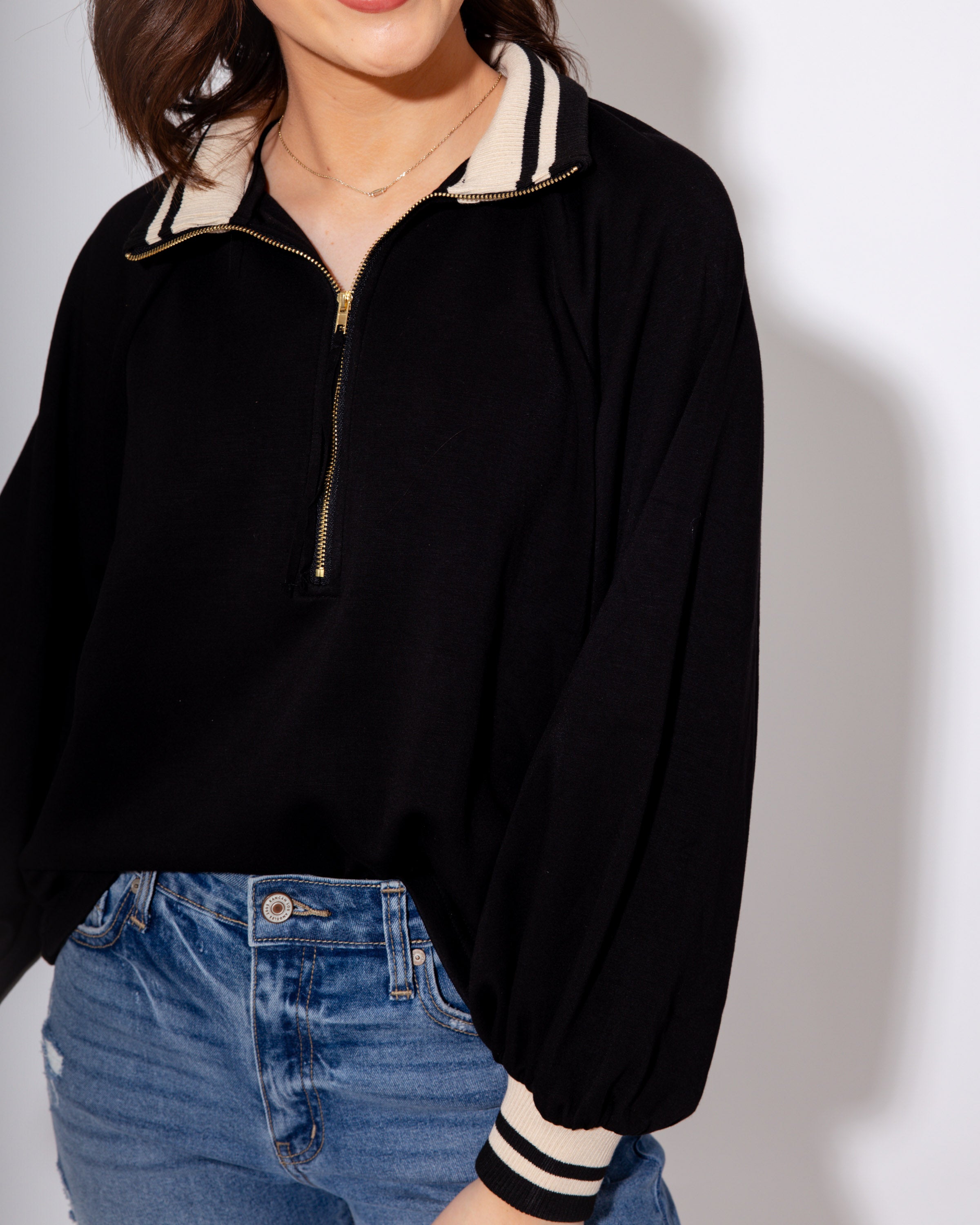 Black Half-Zip Knit Top
