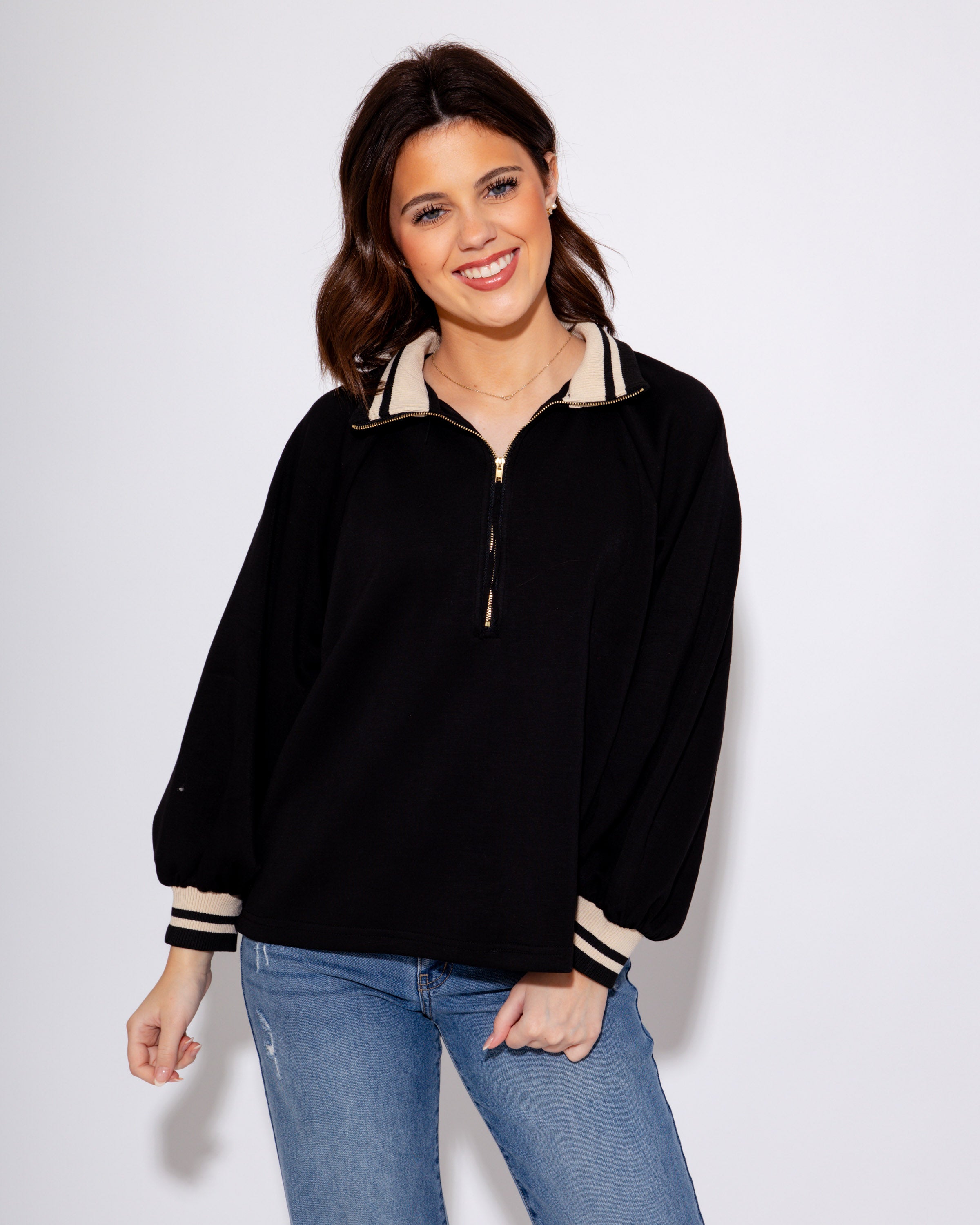 Black Half-Zip Knit Top