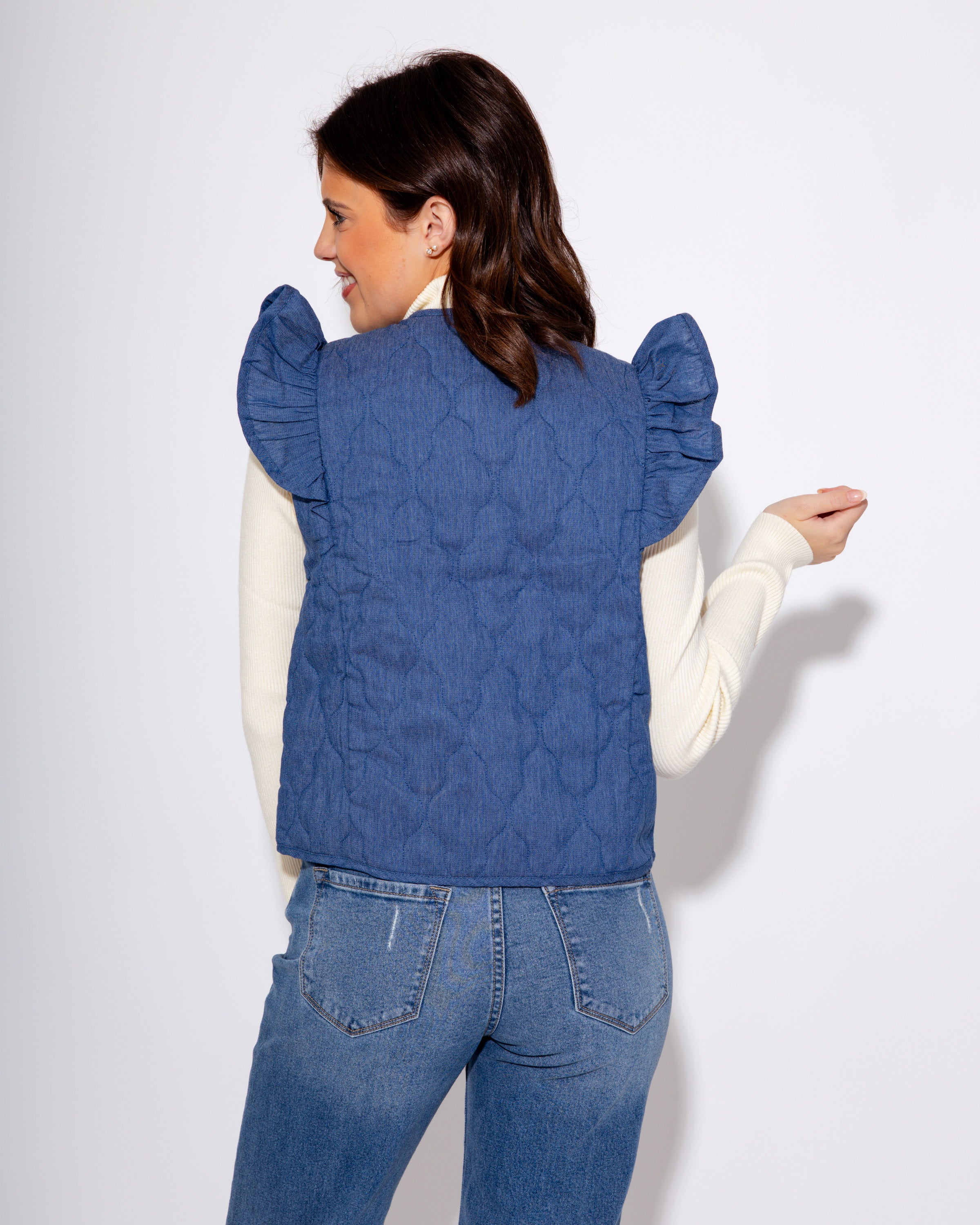 Chic Ruffle Shoulder Quilted Vest
