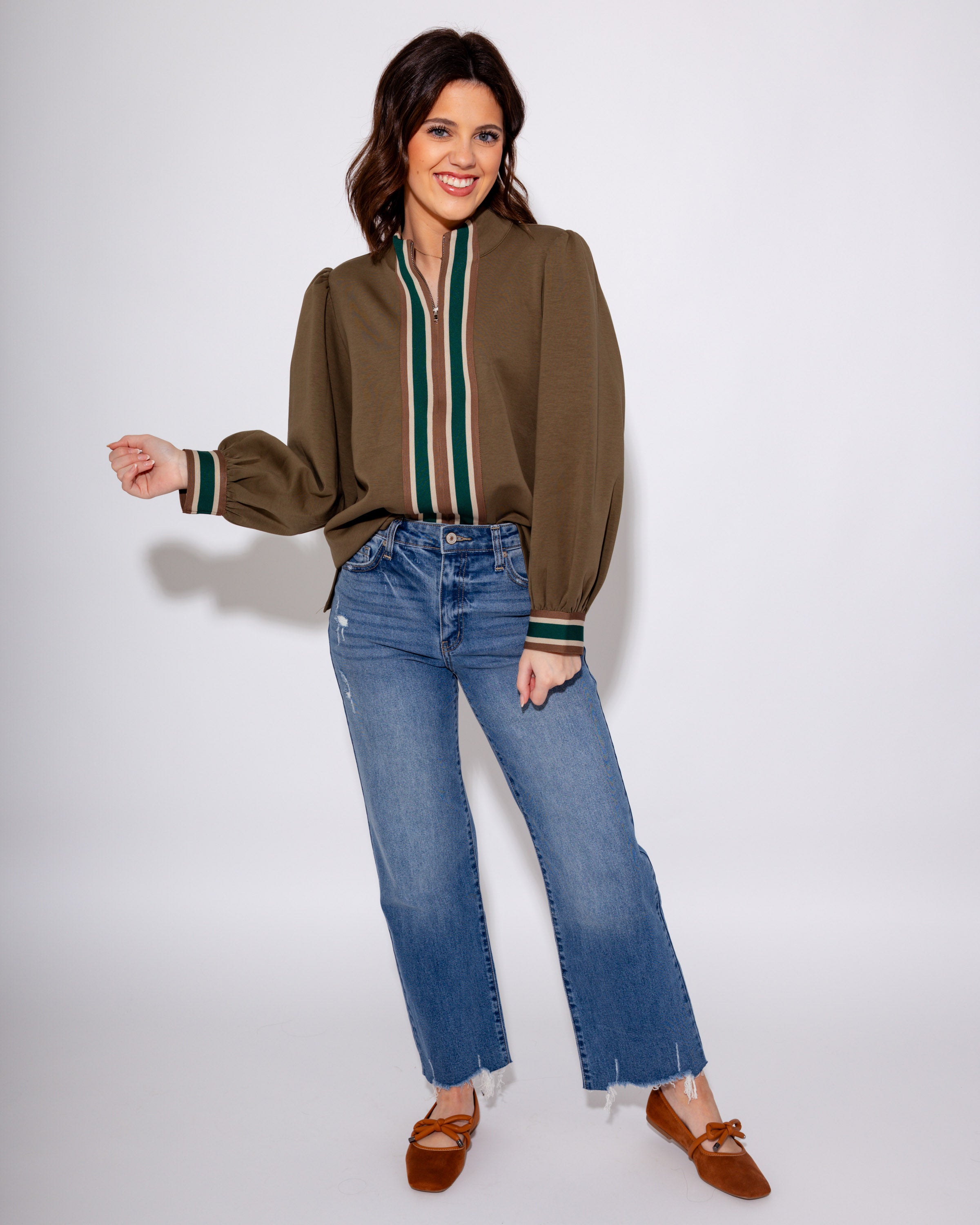 Color Band Zip Up Top