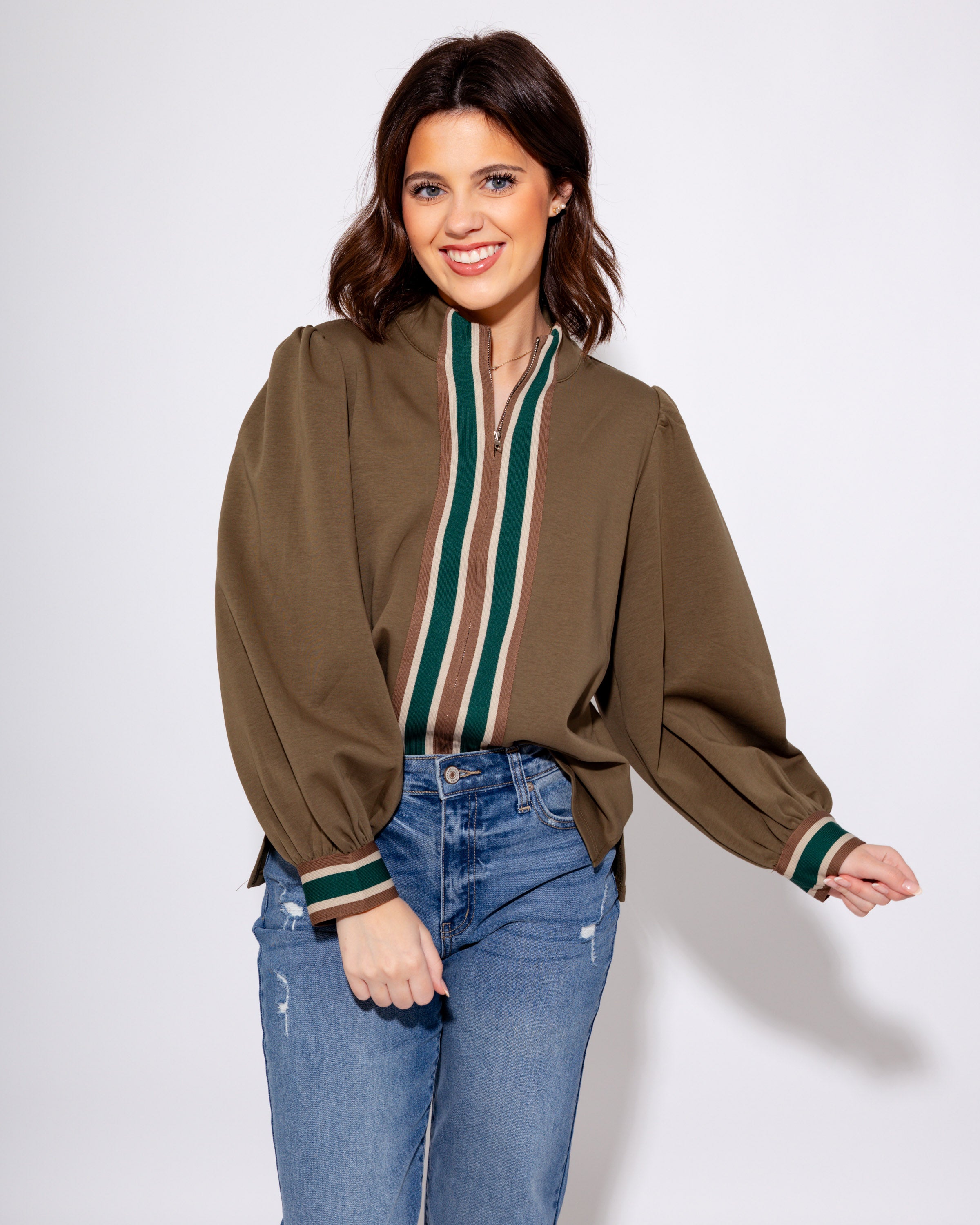 Color Band Zip Up Top