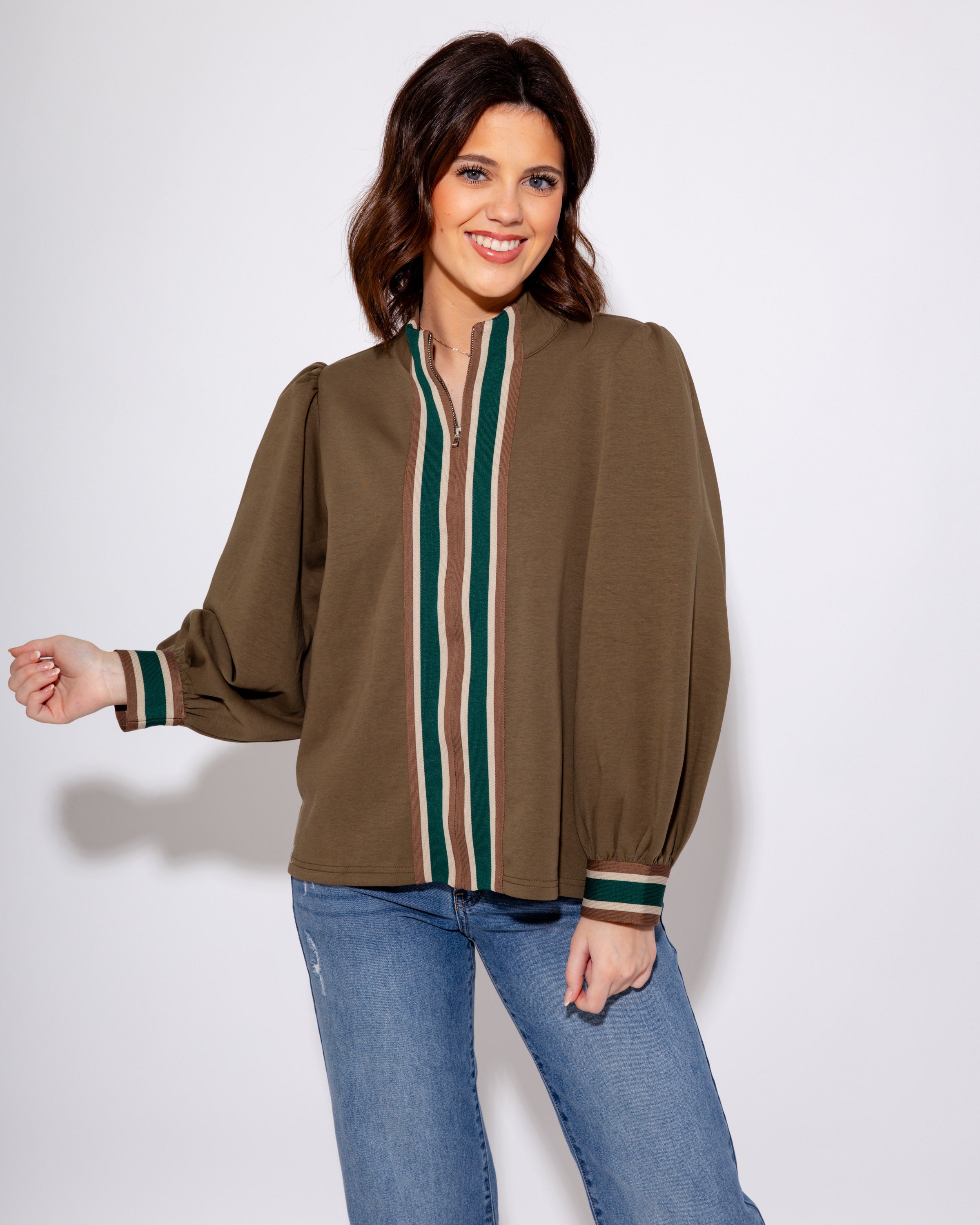 Color Band Zip Up Top