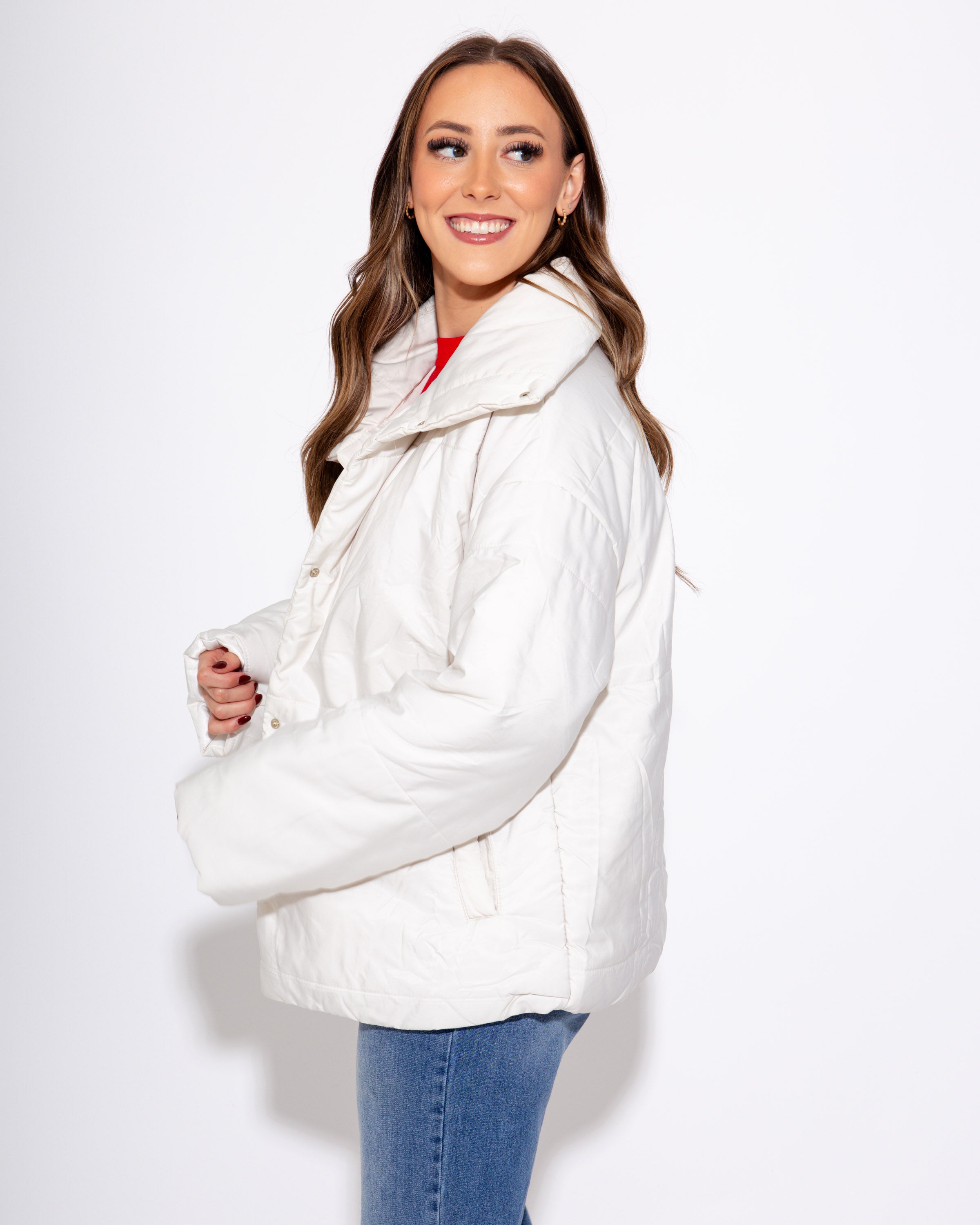 High Neck Button Down Padded Jacket