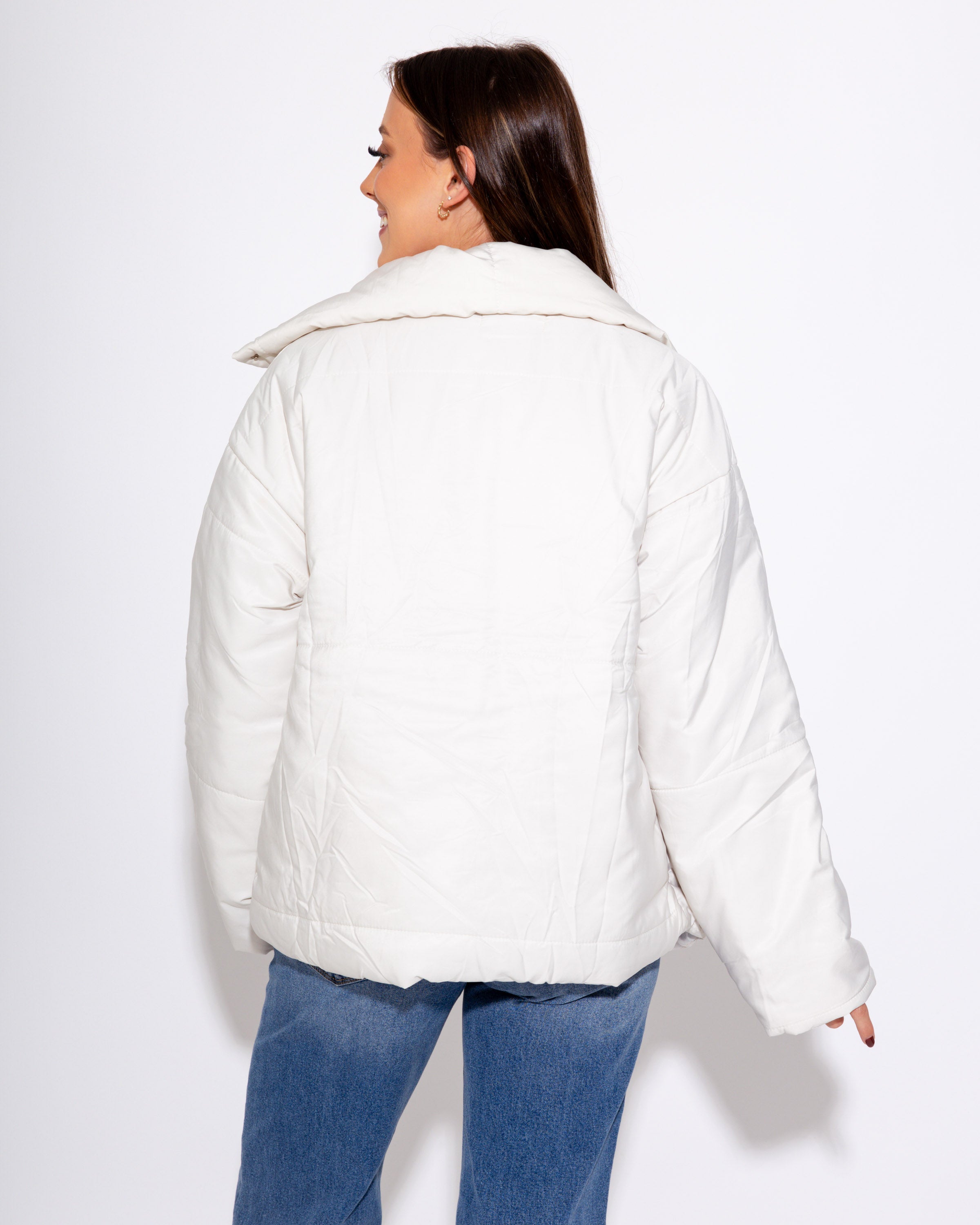 High Neck Button Down Padded Jacket