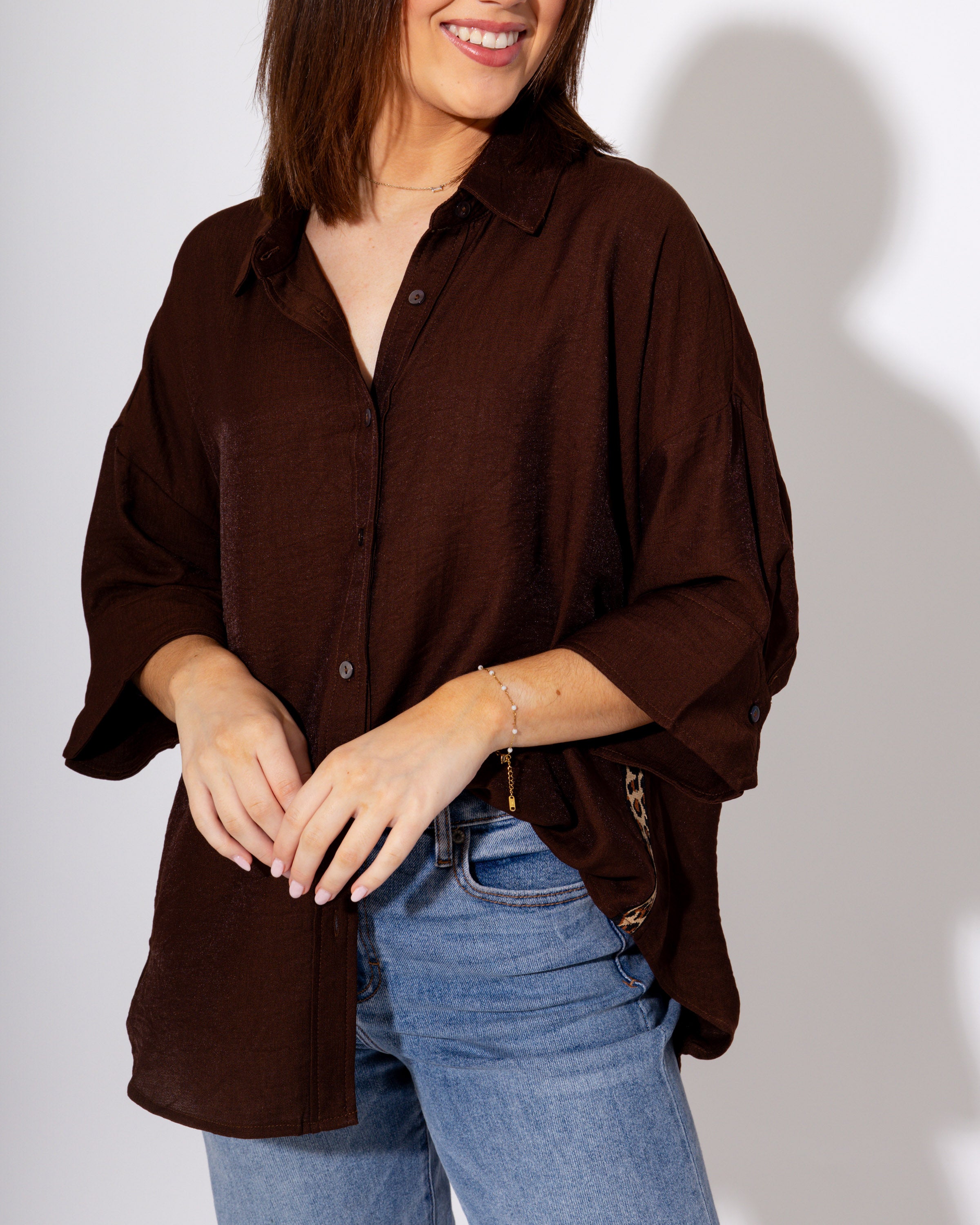 Wild Contrast Trim Top in Brown