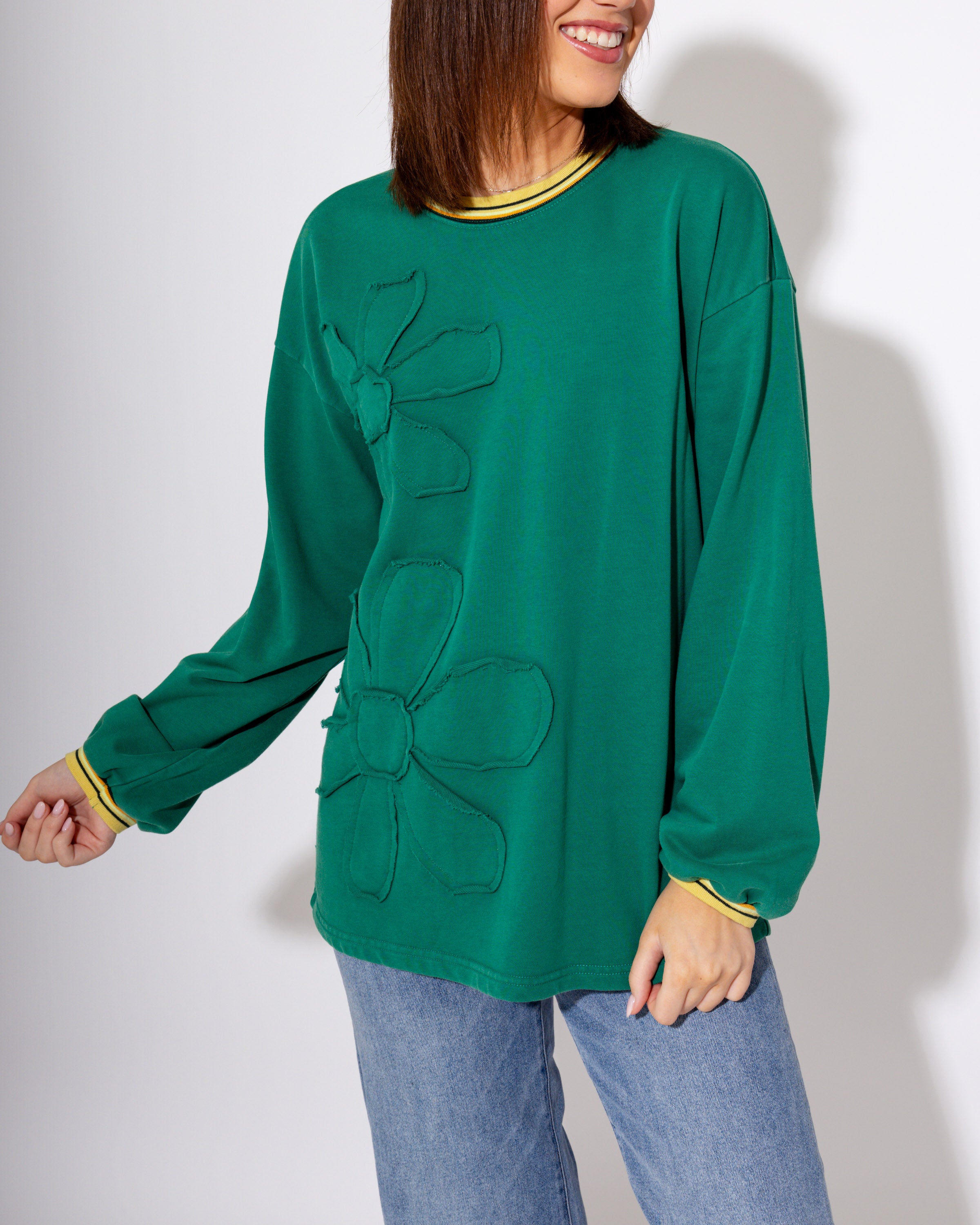 Hunter Green Floral Patch Top