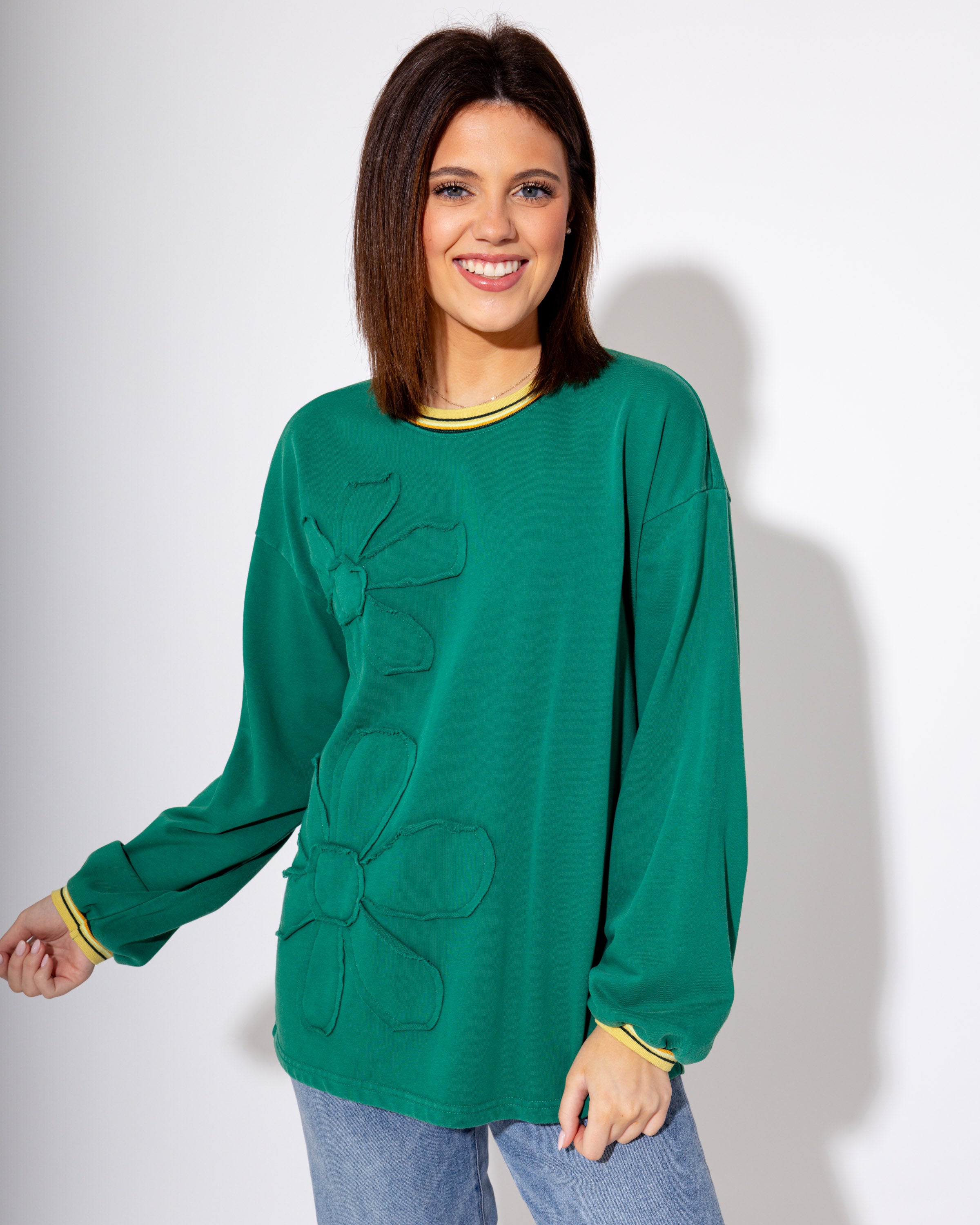 Hunter Green Floral Patch Top