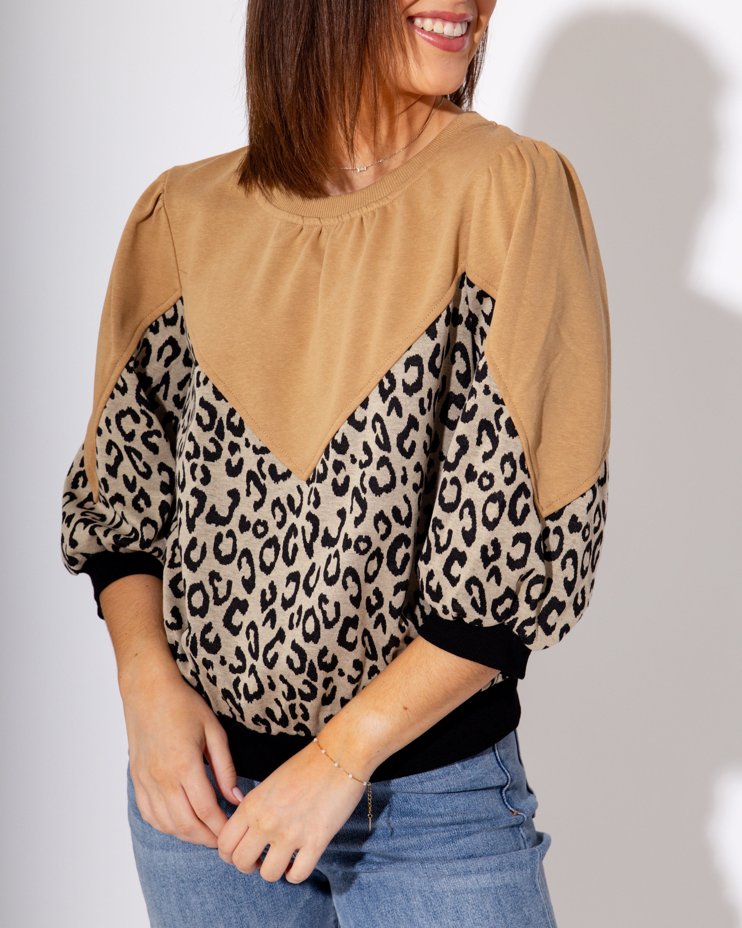 Leopard Colorblock French Terry Top