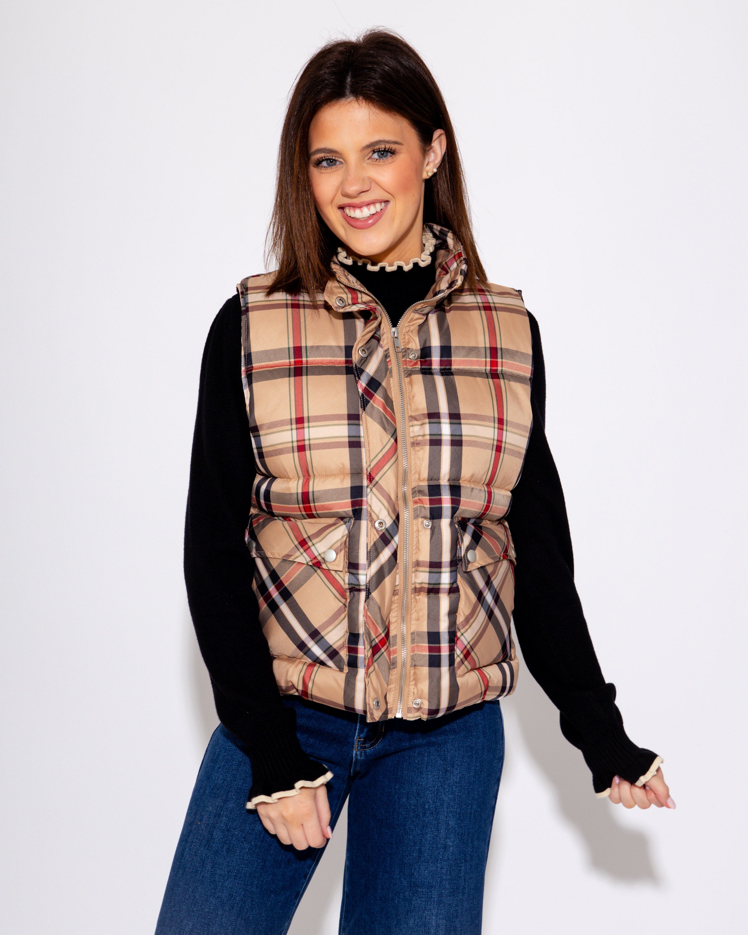 Plaid Print Padded Vest