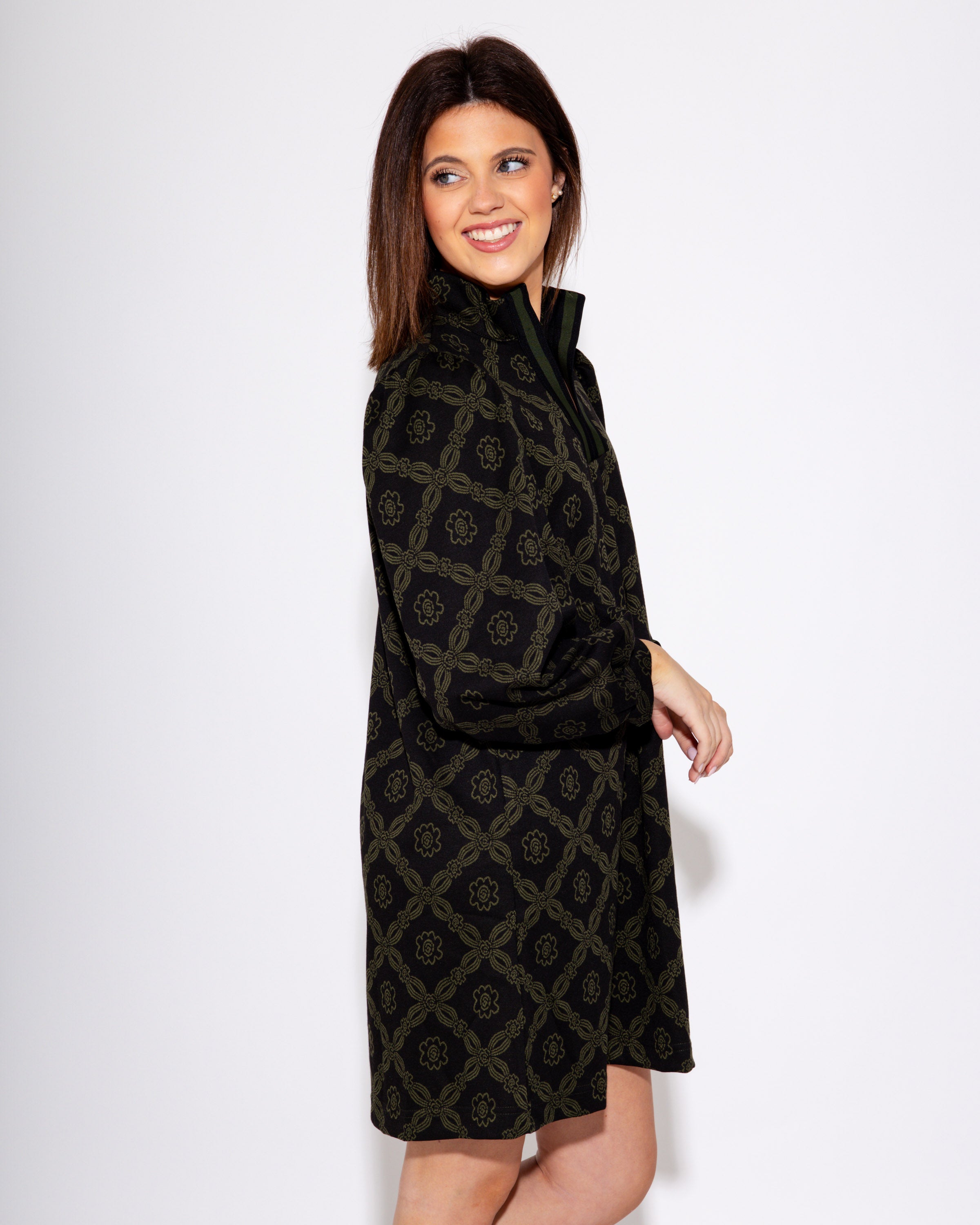 Geometric Charm Mini Dress in Olive