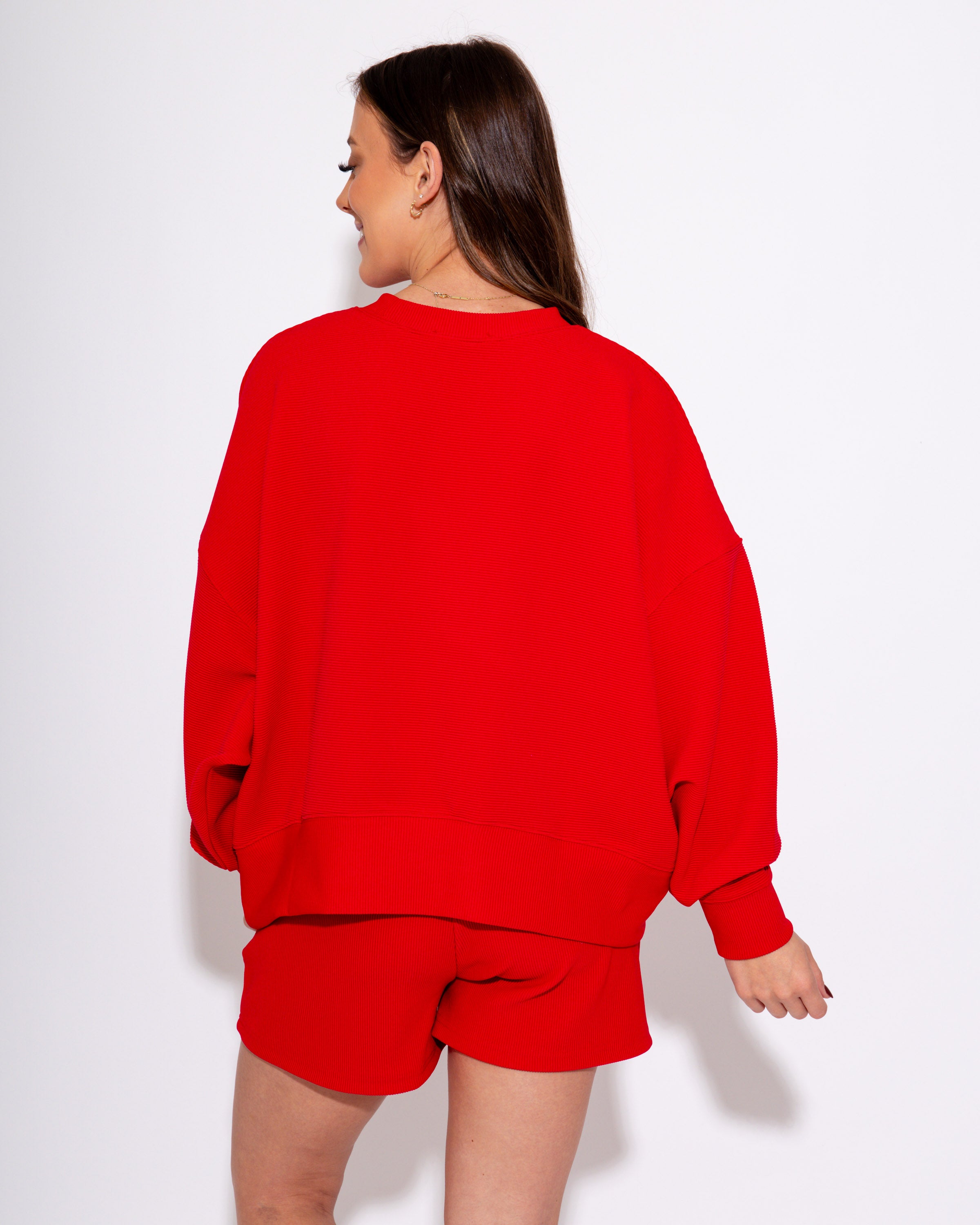 Ribbed Pullover & Shorts Set in Ruby