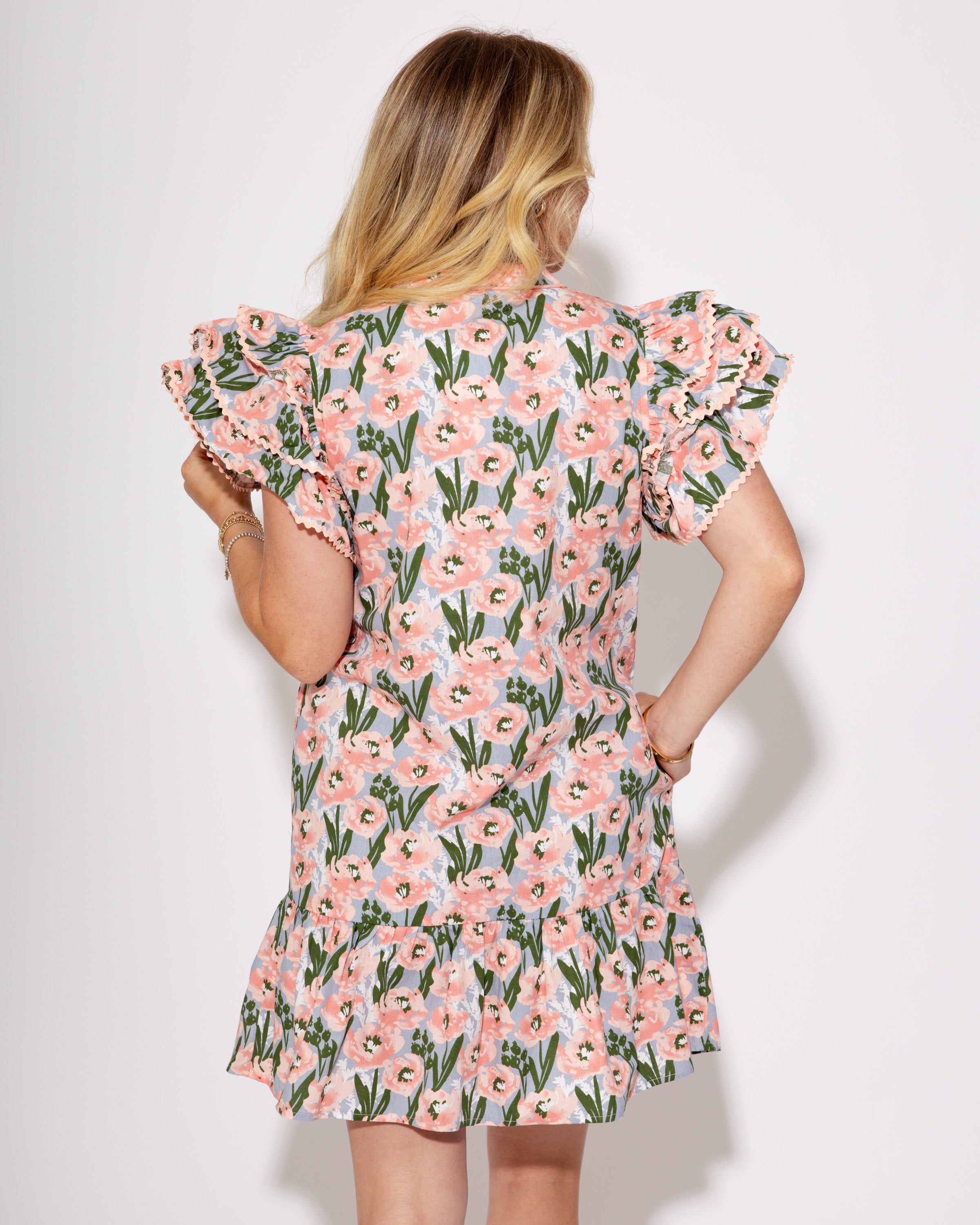 Frilled Garden Dress in Peach