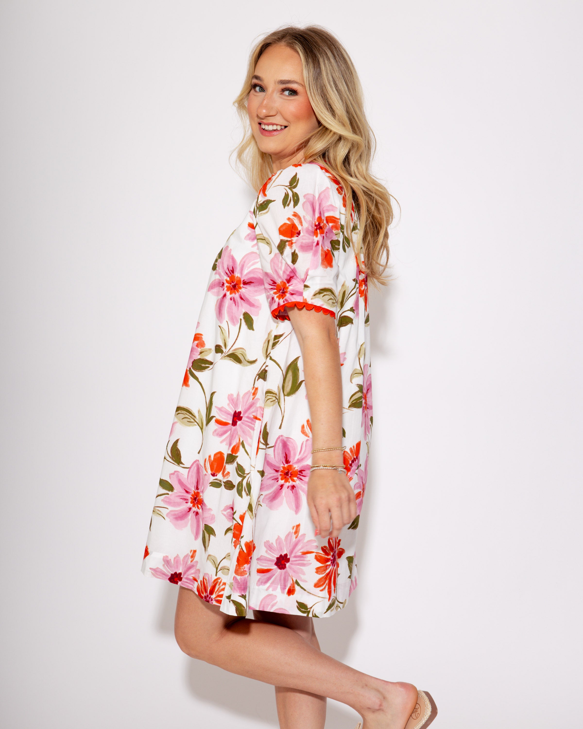 Floral Charm Scalloped Edge Mini Dress