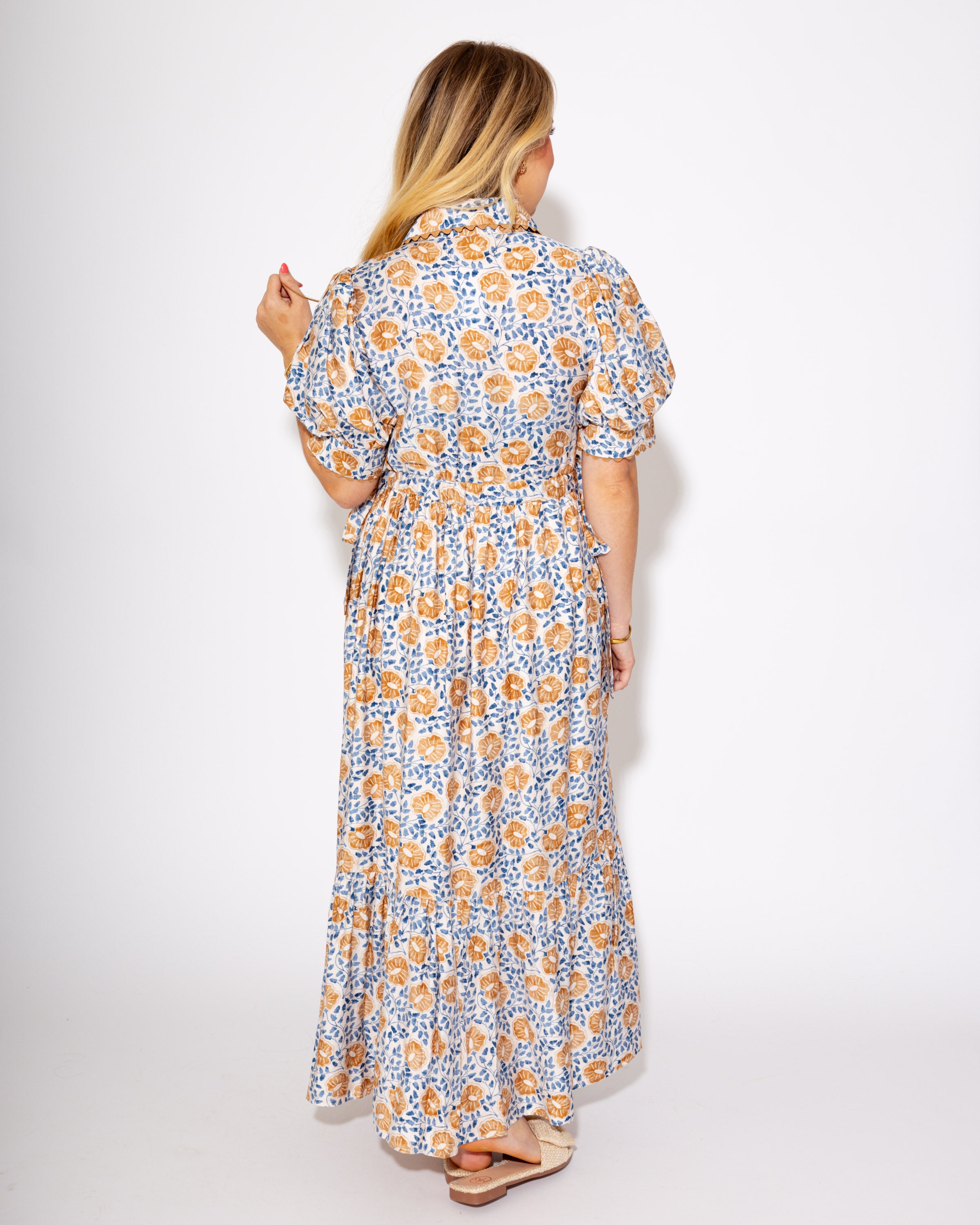 The Floral Breeze Midi Dress in Camel