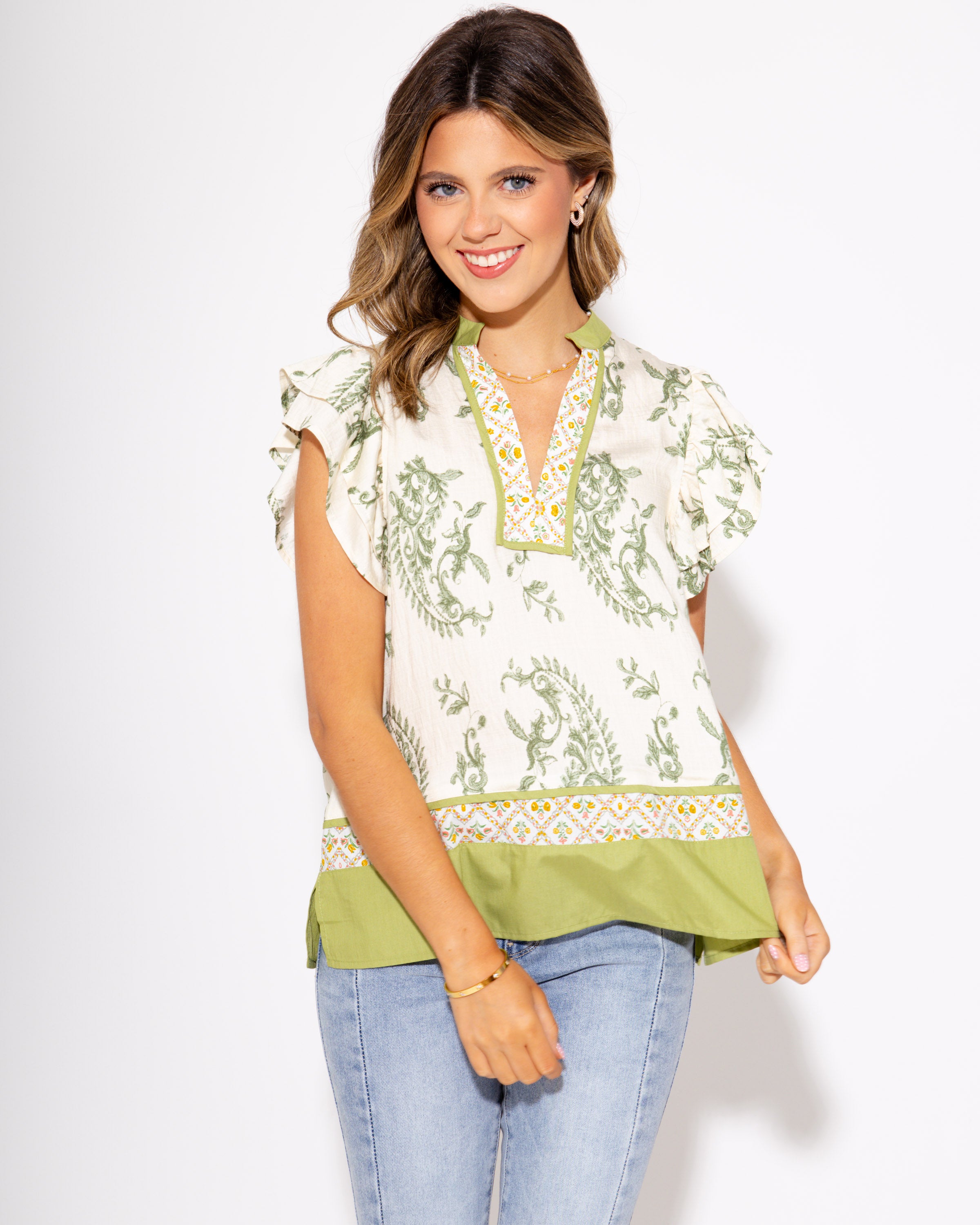 The Border Bloom Top in Olive