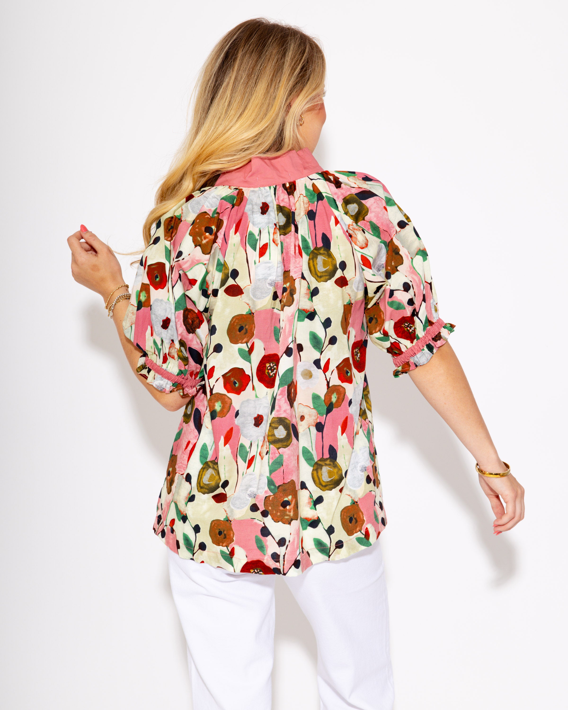 Gardenline Puff Sleeve Top in Pink
