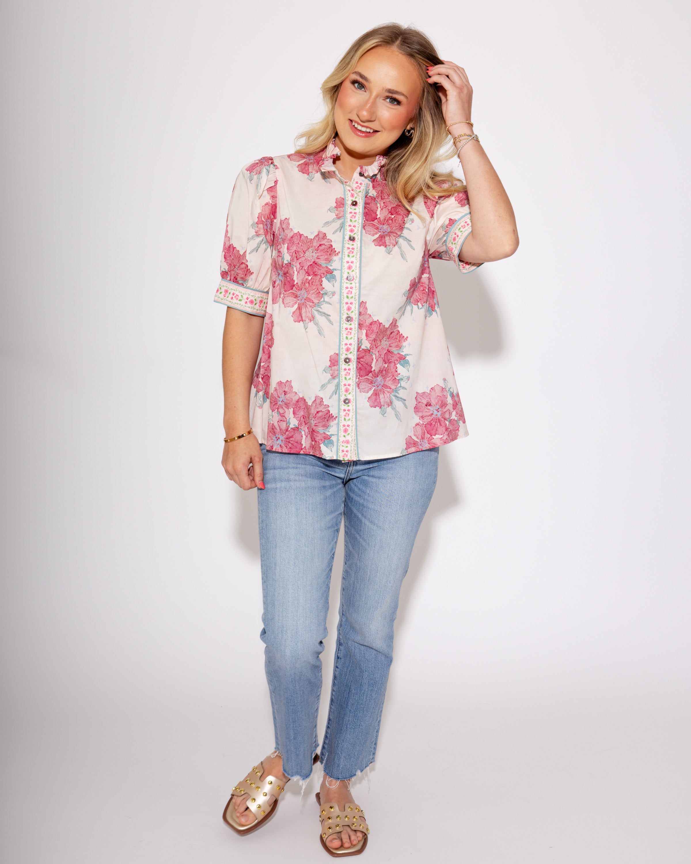 Pink Floral Perfection Button Up Top